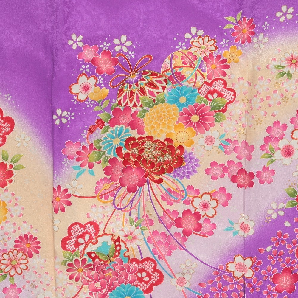 [レンタル] 女の子 お宮参り 産着レンタル6点フルセット 正絹 花々 毬の宅配レンタル - 3