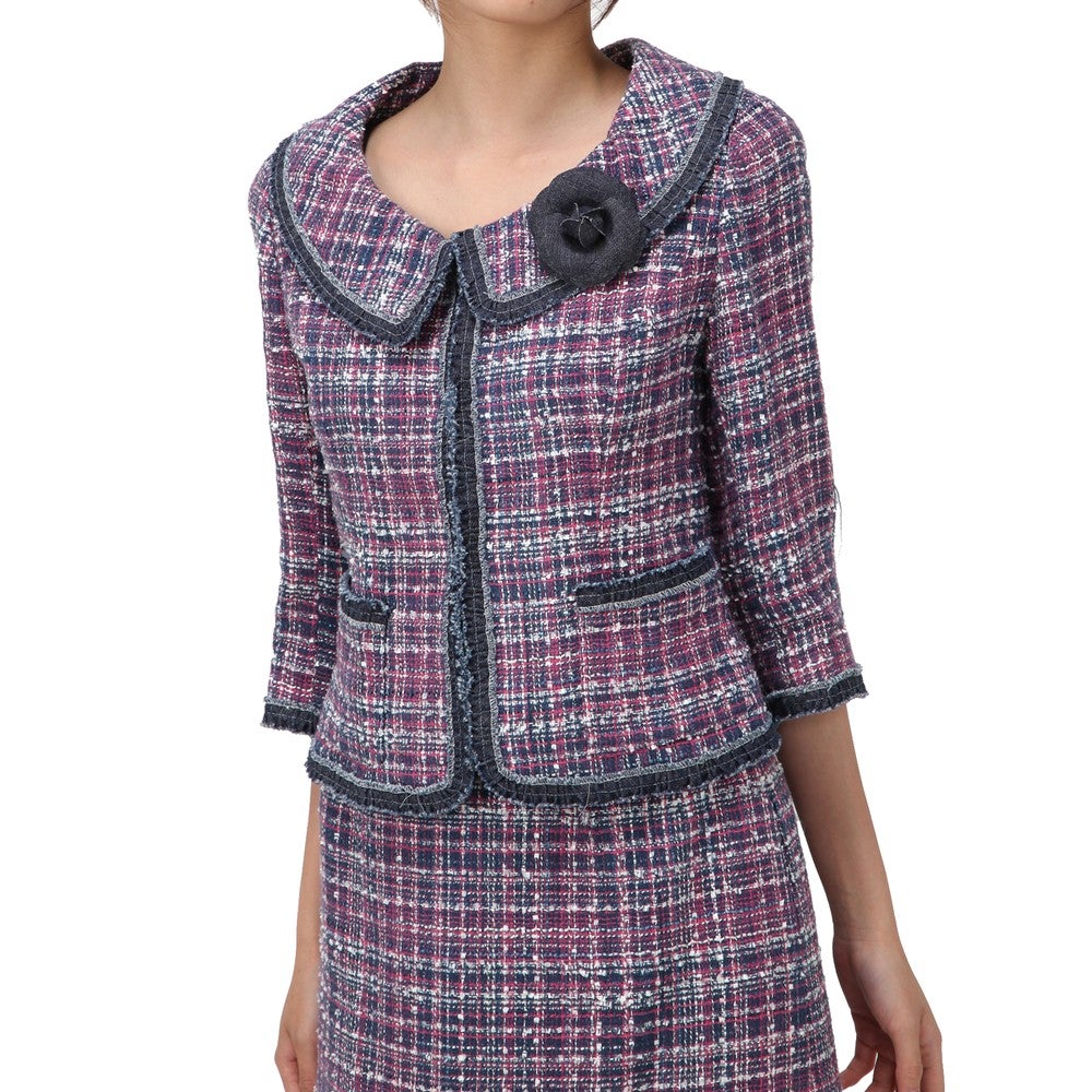 [レンタル] ルネ フェミニンチェック セレモニースーツ3点セット(ジャケット+スカート+コサージュ) パープルピンクの宅配レンタル - 3