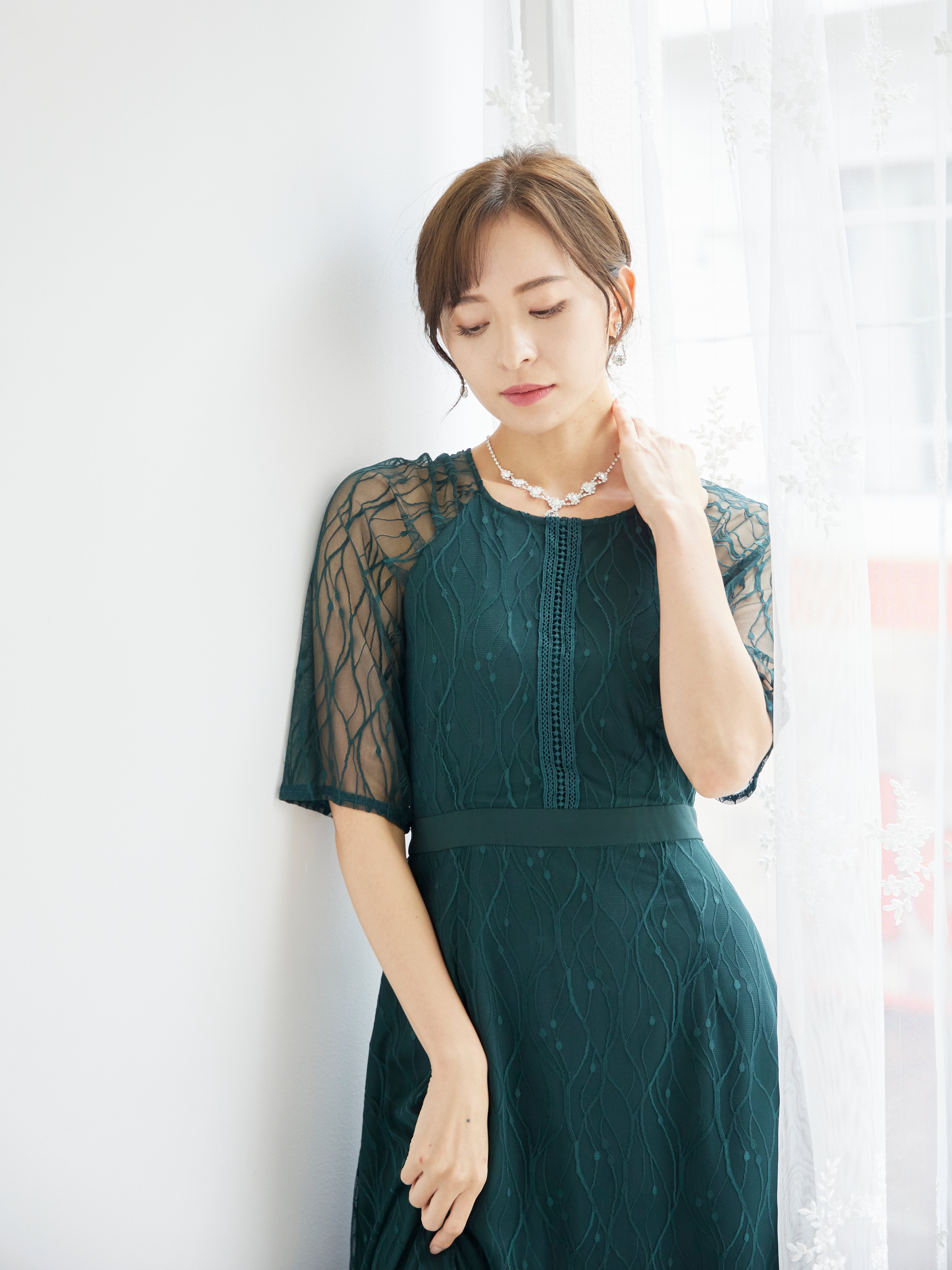 [レンタル] BELINDA DE CAPRIS ラグランスリーブレース ワンピースドレス グリーンの宅配レンタル - 10