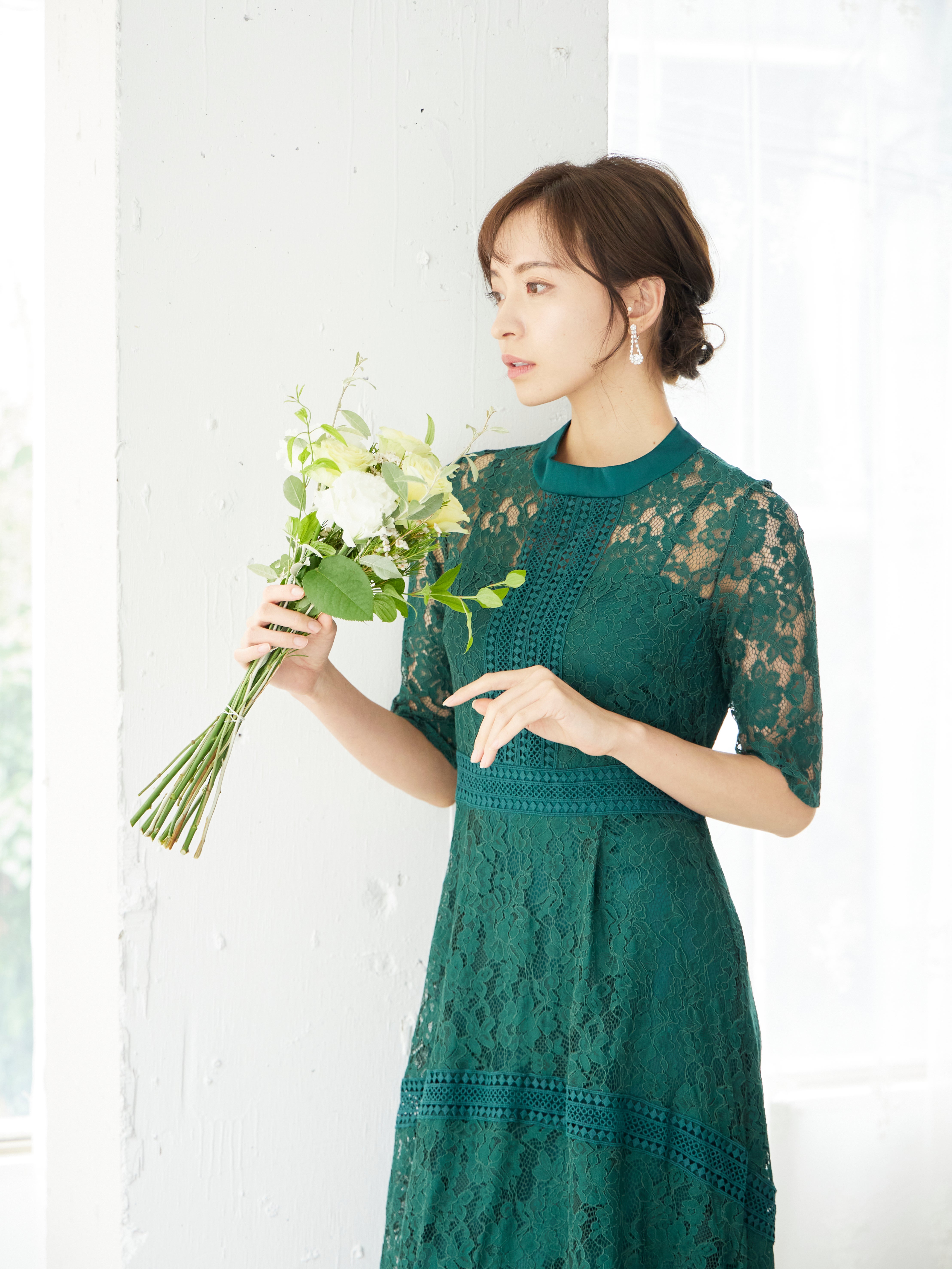 [レンタル] BELINDA DE CAPRIS ケミカルレース フィッシュテール ワンピースドレス グリーンの宅配レンタル - 12