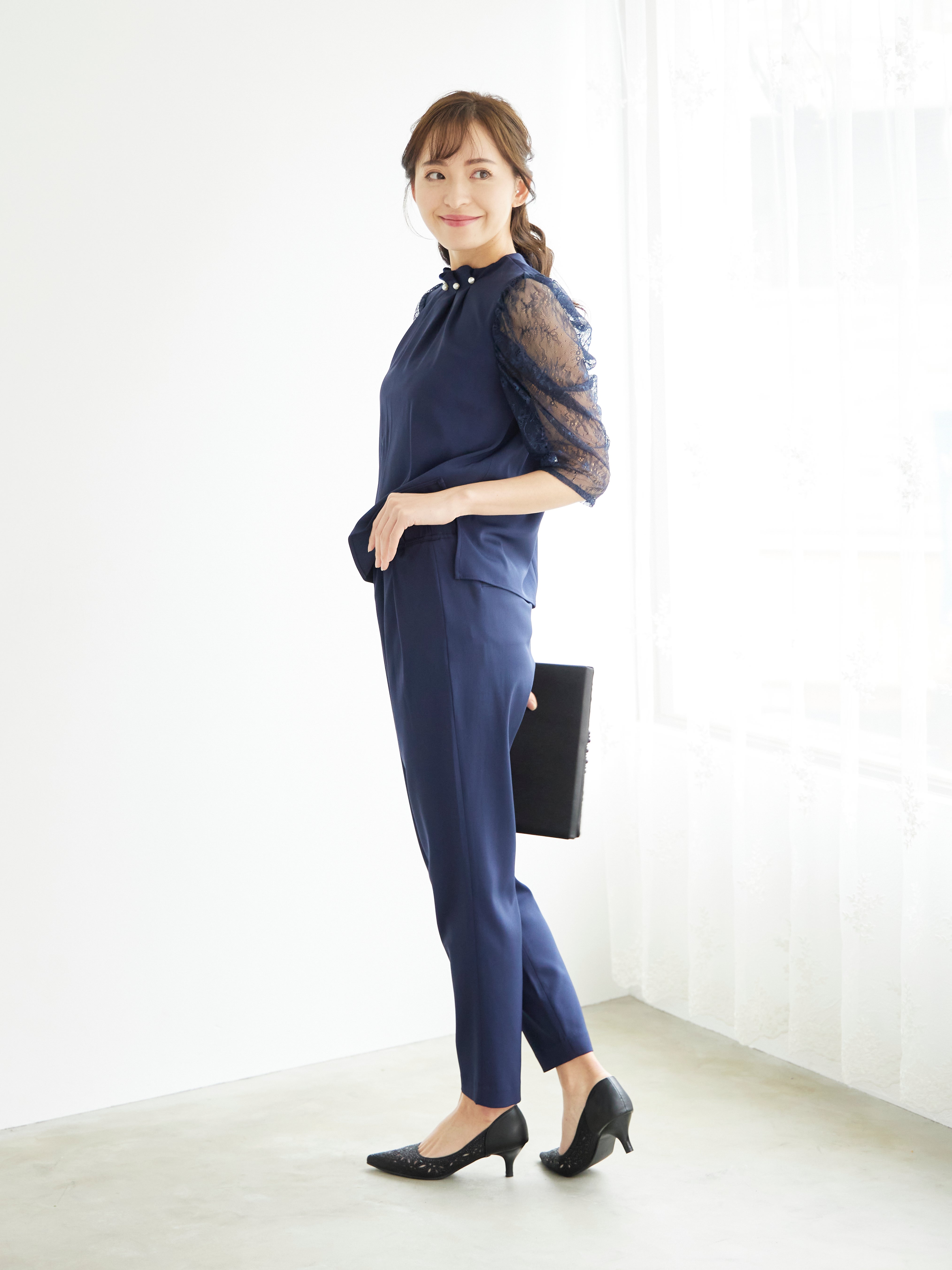 [レンタル] BELINDA DE CAPRIS パールボタン付き セットアップ パンツドレス ネイビーの宅配レンタル - 6