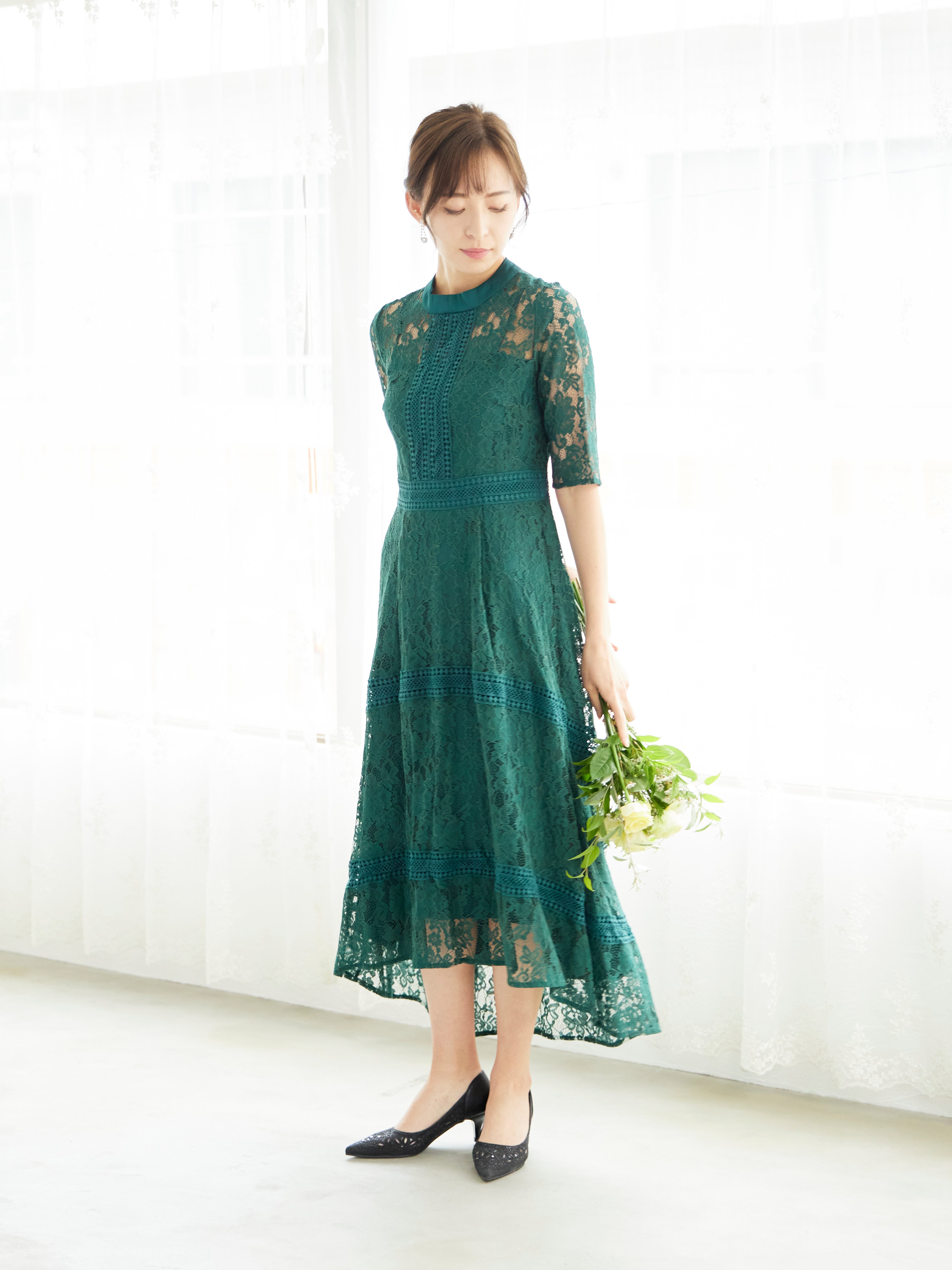 [レンタル] BELINDA DE CAPRIS ケミカルレース フィッシュテール ワンピースドレス グリーンの宅配レンタル - 9