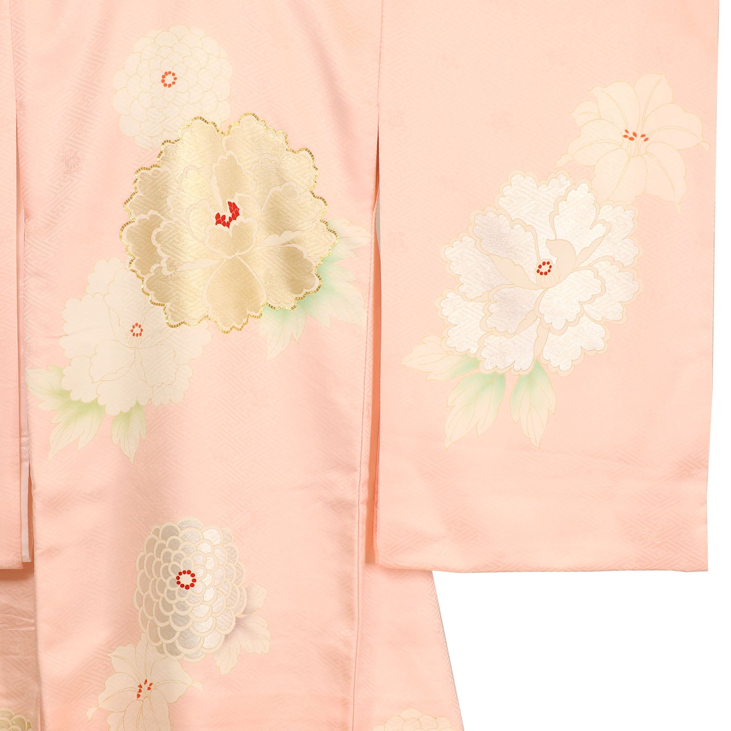 [レンタル] 女の子 お宮参り 産着 吉澤織物 レンタル6点フルセット 正絹 牡丹に金駒刺繍 ピンク色の宅配レンタル - 3