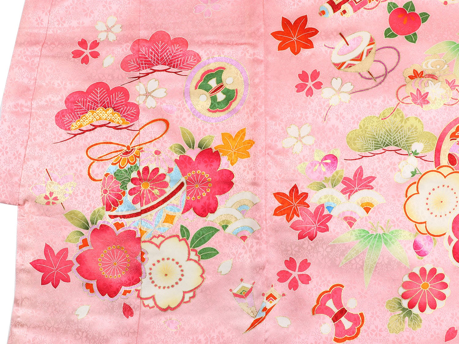[レンタル] 女の子 お宮参り 産着 レンタル6点フルセット 正絹 鈴に宝づくし ピンク色の宅配レンタル - 5