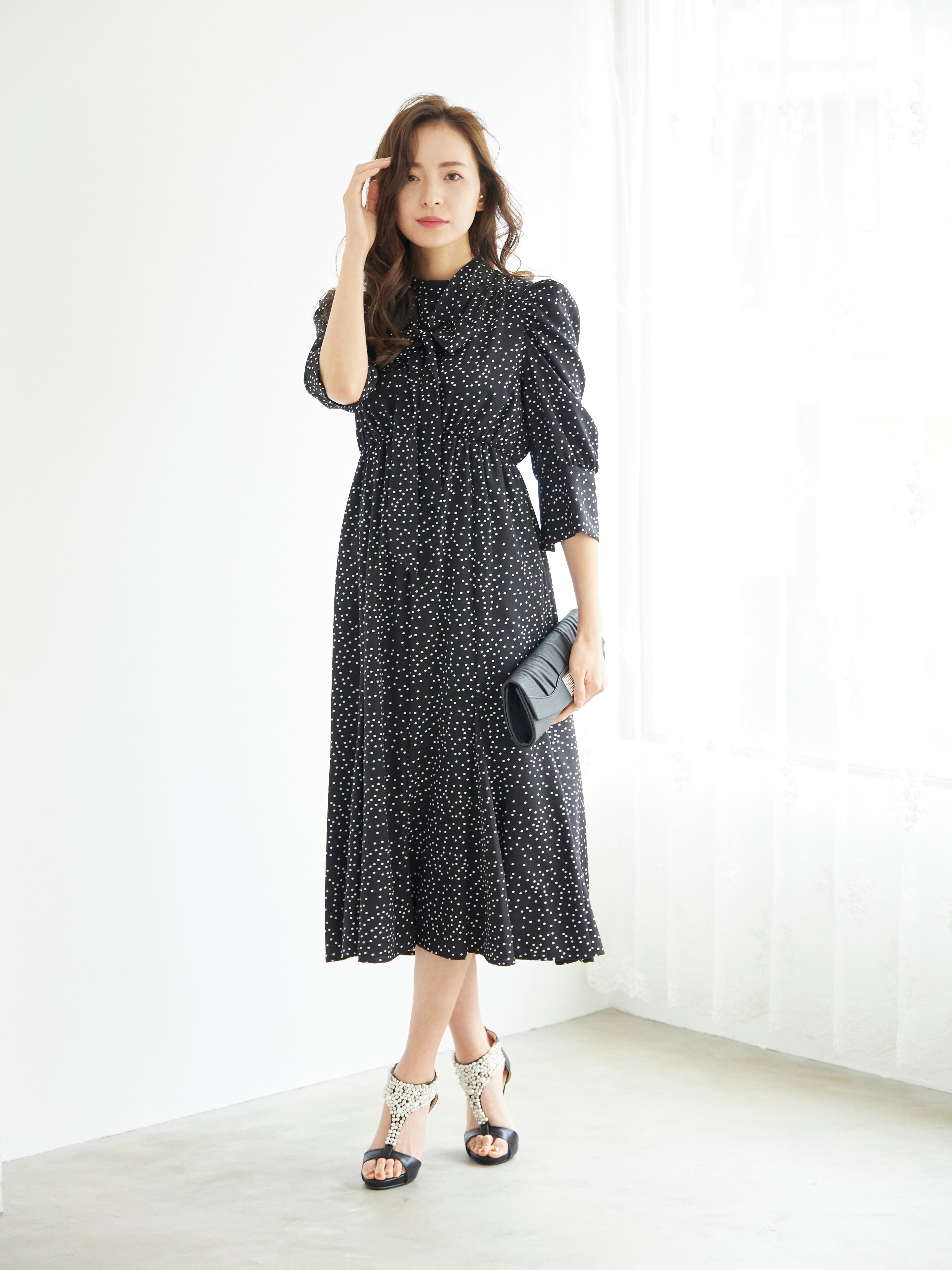 [レンタル] BELINDA DE CAPRIS ギャザースリーブ ドットワンピースドレス ブラックの宅配レンタル - 6