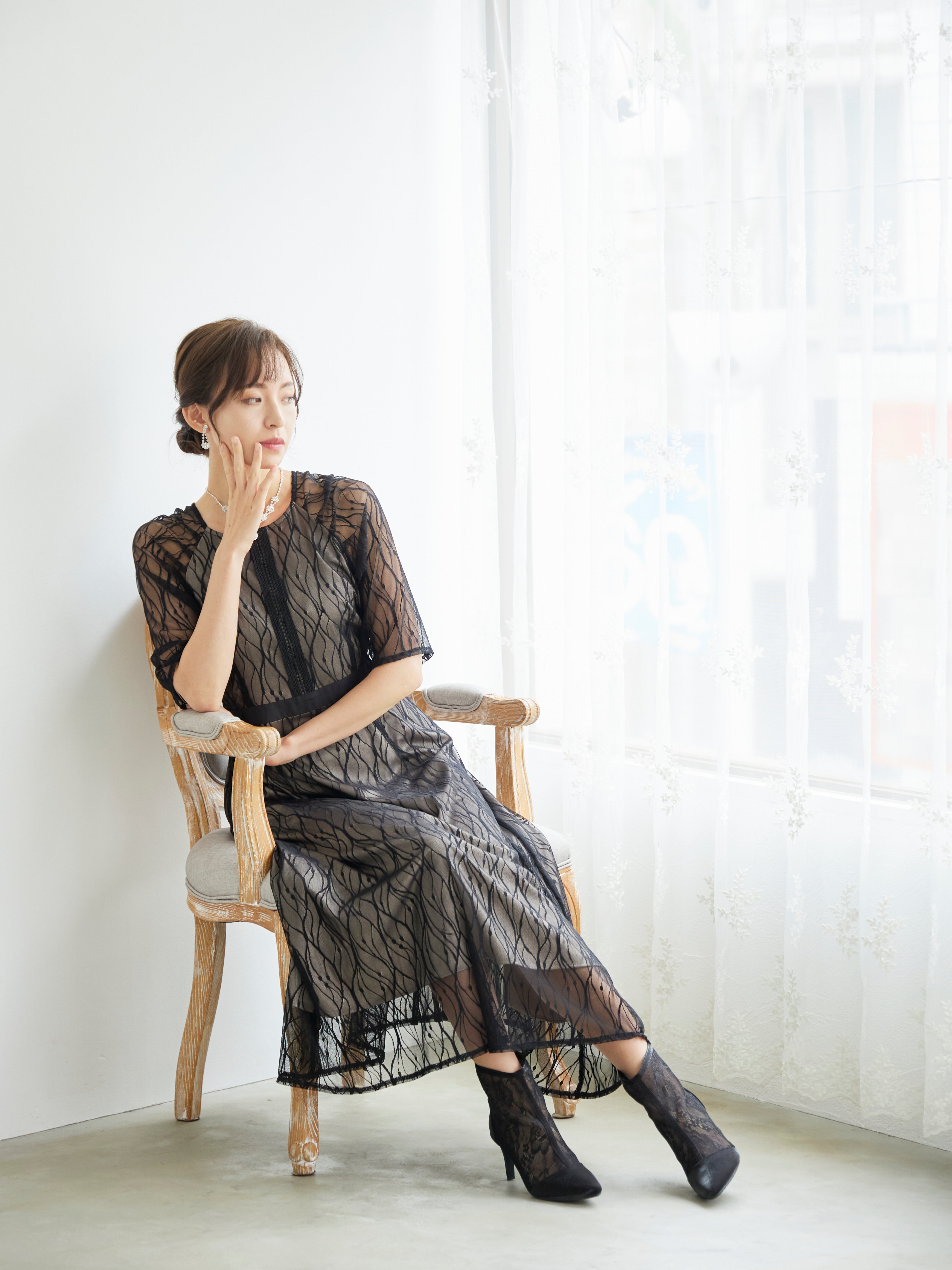 [レンタル] BELINDA DE CAPRIS ラグランスリーブレース ワンピースドレス ブラックの宅配レンタル - 7