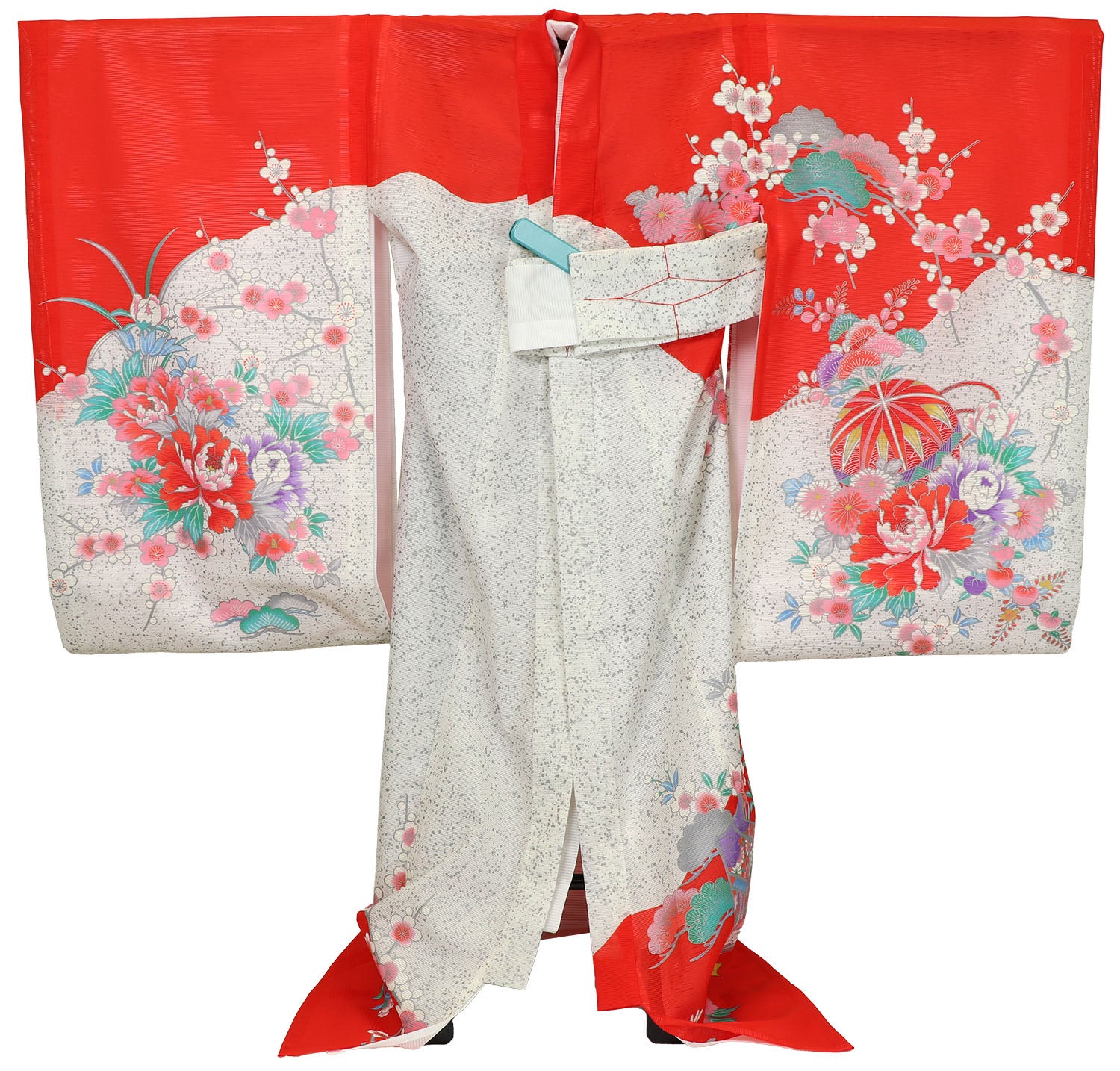 [レンタル] 女の子 お宮参り 産着 絽（夏用） レンタル6点フルセット 鼓と鳳凰 赤色の宅配レンタル - 2