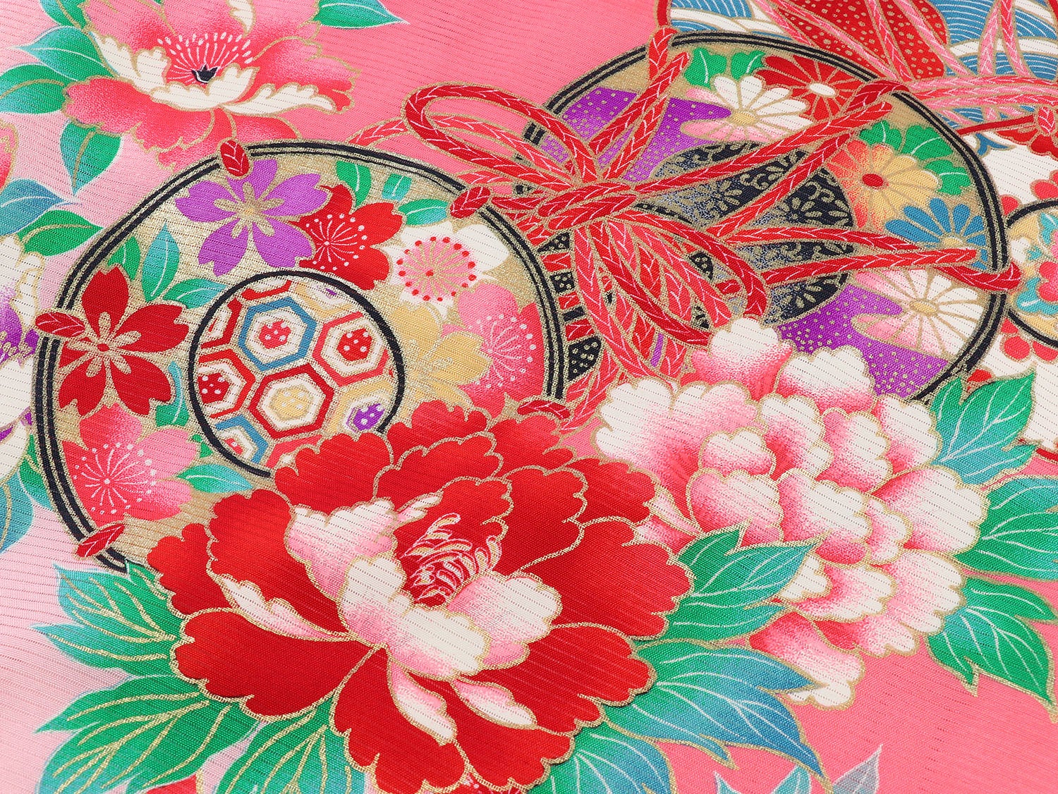 [レンタル] 女の子 お宮参り 産着 絽（夏用） レンタル6点フルセット 正絹 鼓に蝶と熨斗 濃ピンク色の宅配レンタル - 4