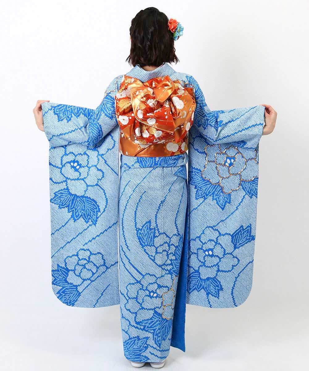 [レンタル] レンタル振袖フルセット-853 青系 花柄の宅配レンタル - 5