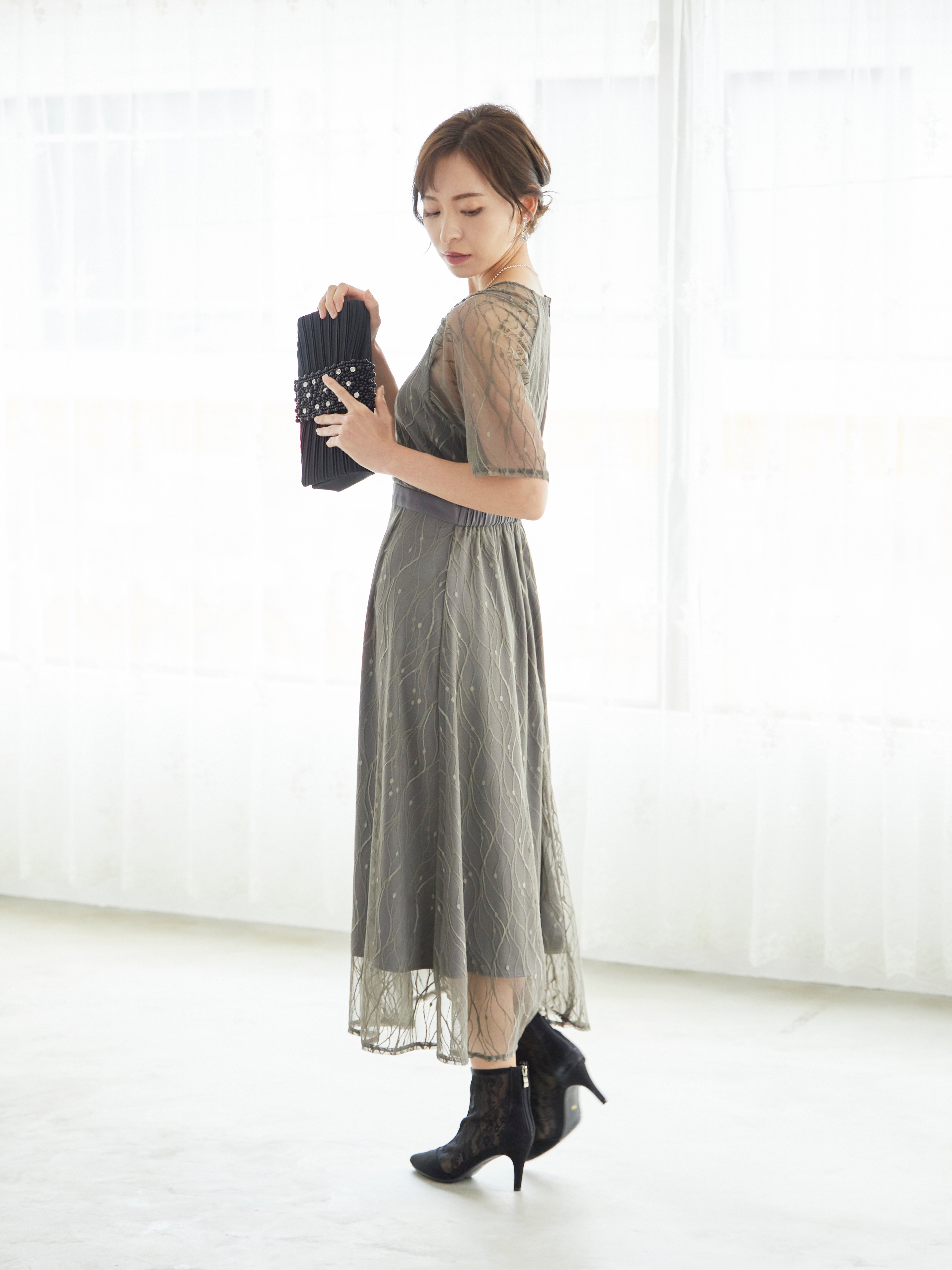 [レンタル] BELINDA DE CAPRIS ラグランスリーブレース ワンピースドレス グレーの宅配レンタル - 12