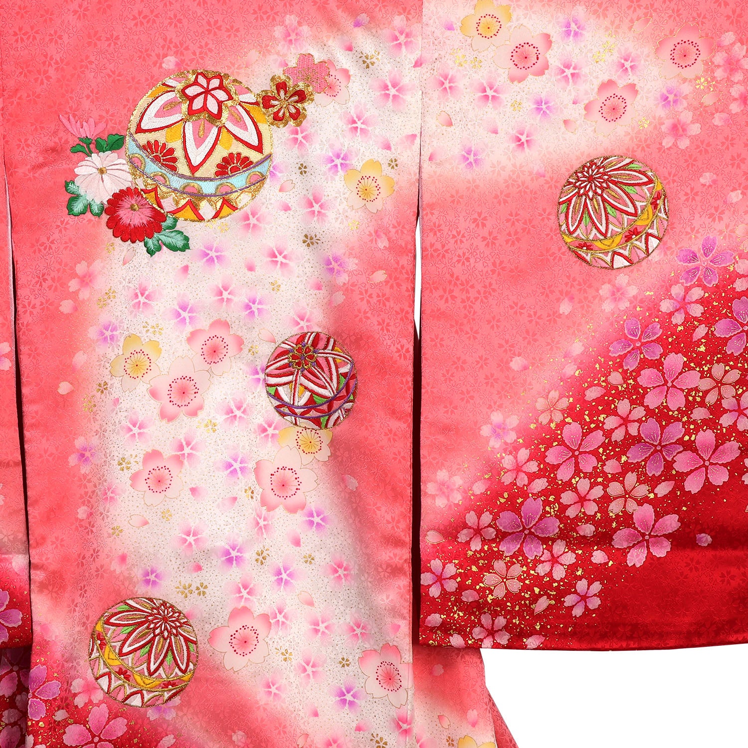 [レンタル] 女の子 お宮参り 産着 レンタル6点フルセット 正絹 刺繍の鞠に桜づくし ピンク色の宅配レンタル - 3