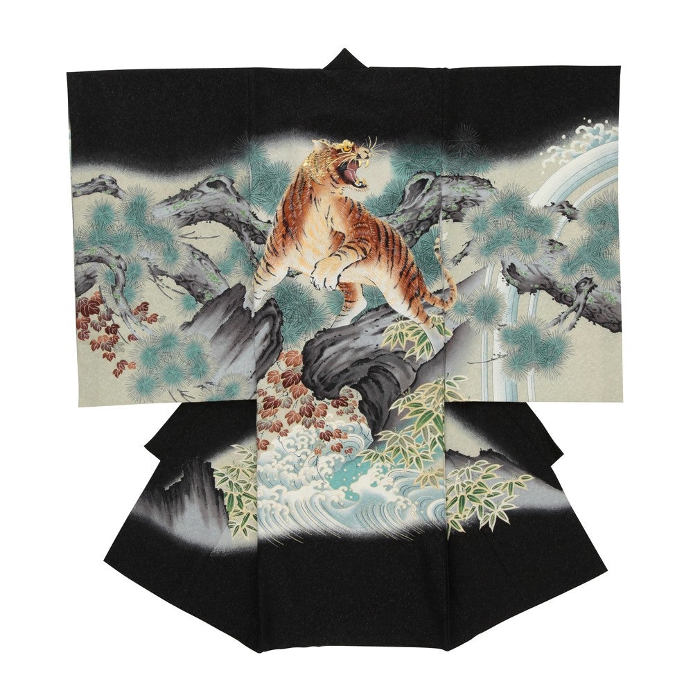 男の子 お宮参り 産着レンタル6点フルセット 正絹 虎 荒波