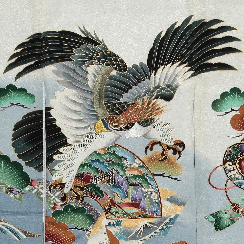 [レンタル] 男の子 お宮参り 産着レンタル6点フルセット 正絹 鷹 金糸の宅配レンタル - 3