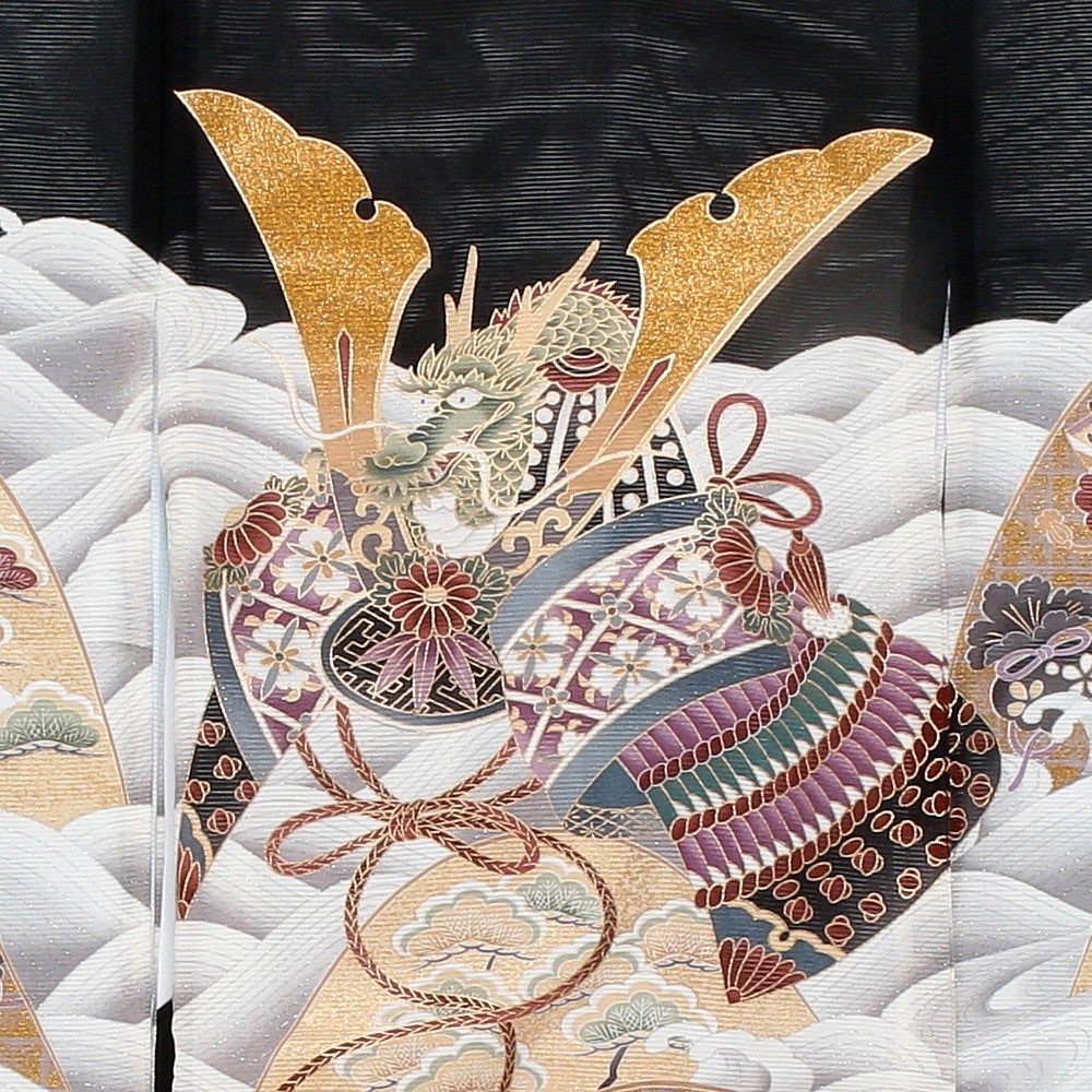 [レンタル] 男の子 お宮参り 産着・絽（夏用）レンタル6点フルセット 正絹 兜 白波の宅配レンタル - 3