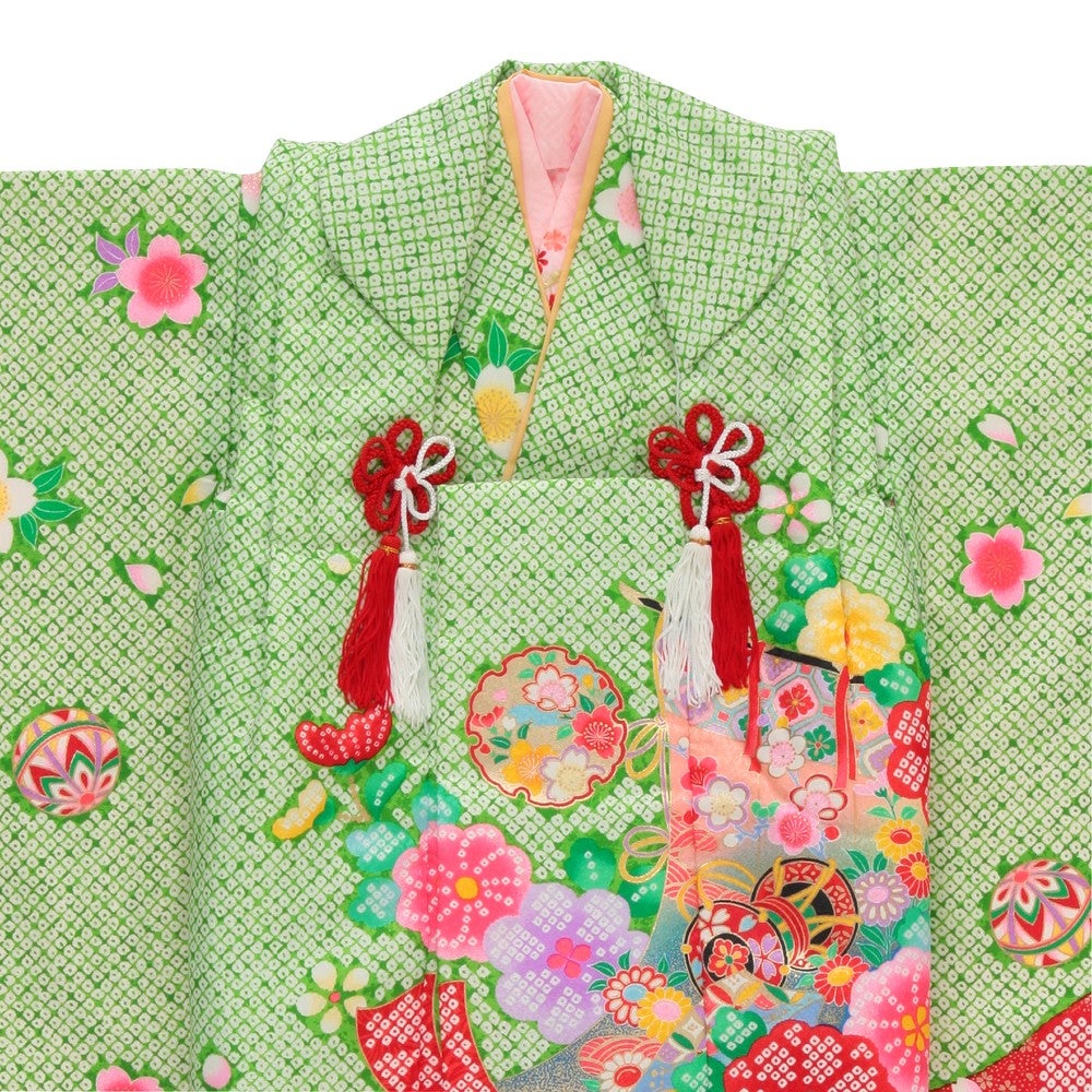 七五三/節句 被布セット 3歳女の子 被布セット 花々 小太鼓