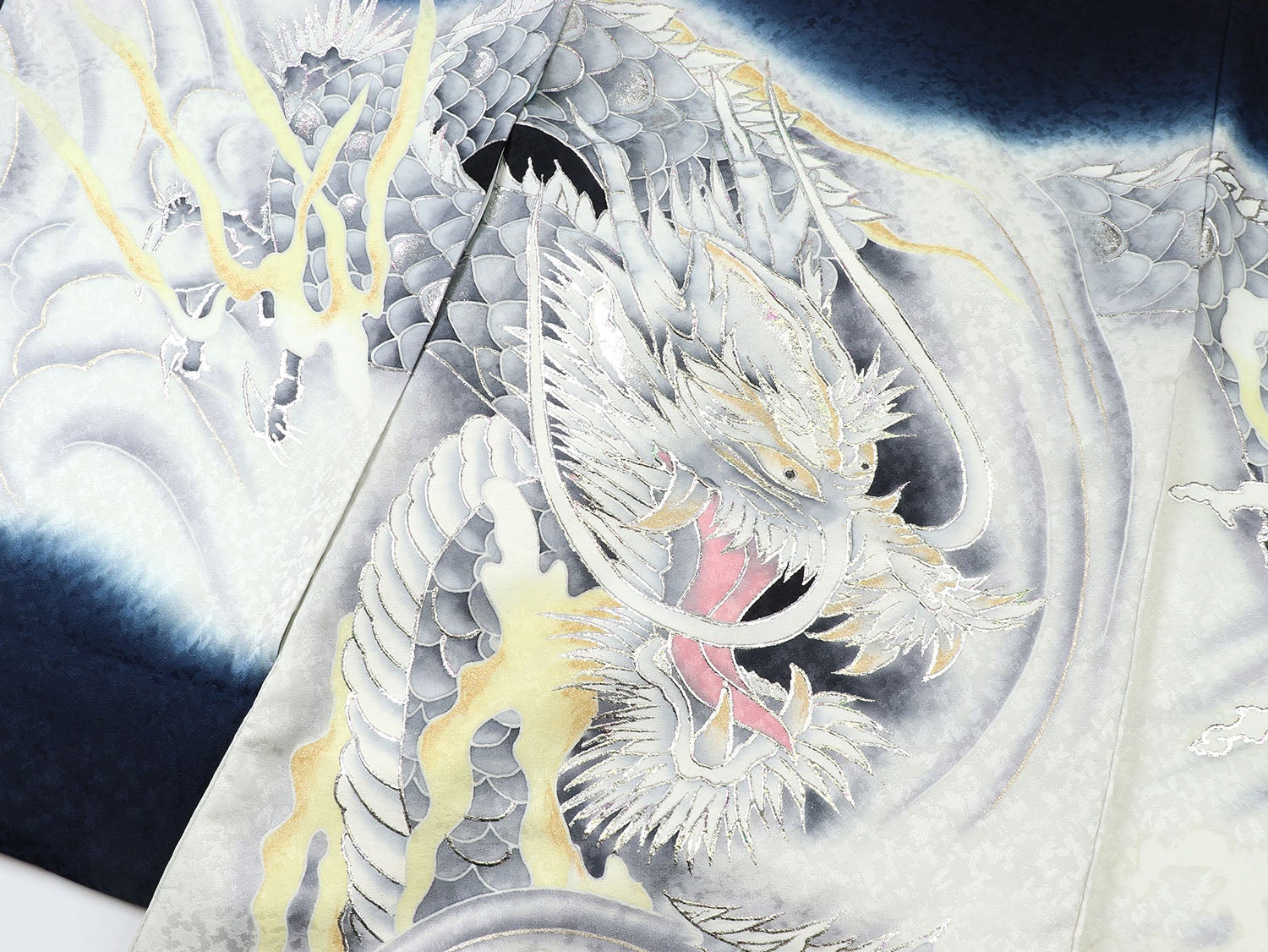 [レンタル] 男の子 お宮参り 産着 レンタル6点フルセット 正絹 銀彩天龍 紺色の宅配レンタル - 4