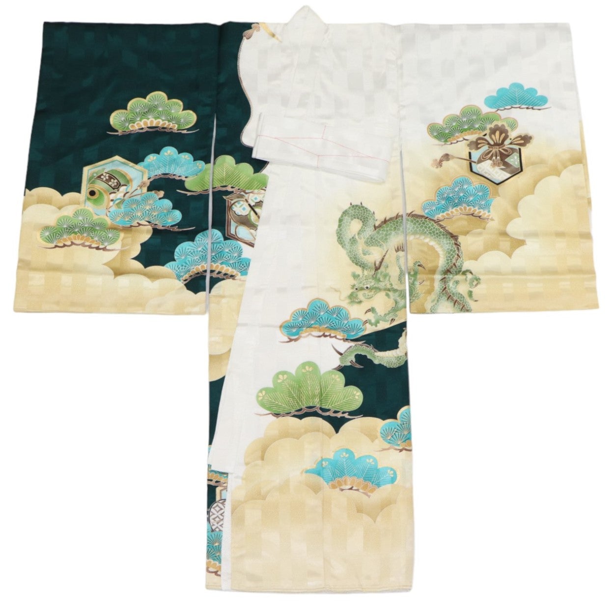 男の子 お宮参り 産着レンタル6点フルセット 龍につづみ 深緑（松）