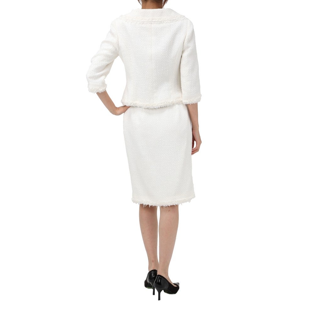 [レンタル] ルネ ツイード仕立て セレモニースーツ3点セット(ジャケット+スカート+コサージュ) ホワイトの宅配レンタル - 2