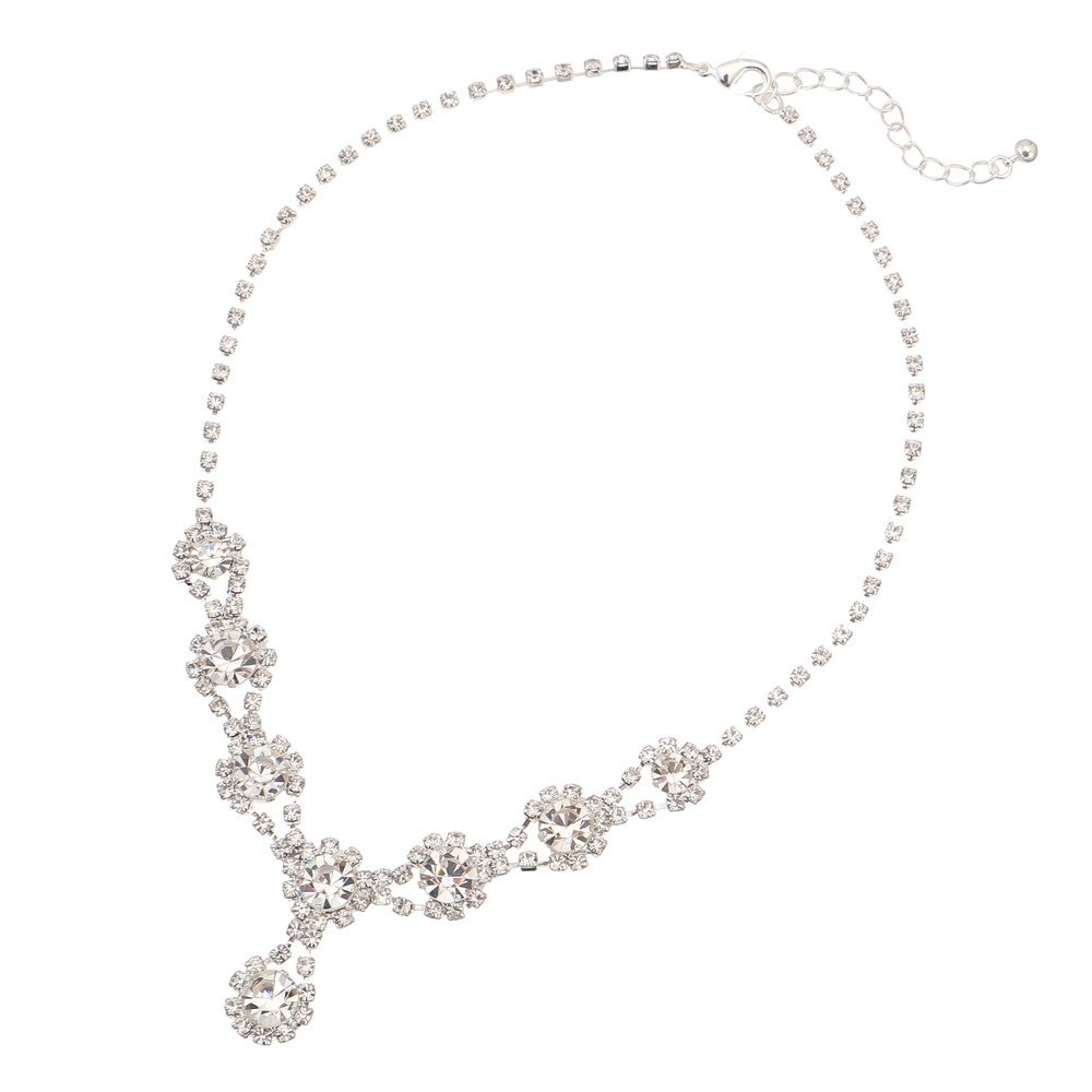 [レンタル] レディース しずくモチーフ ラインストーン ネックレス＆イヤリング ホワイト