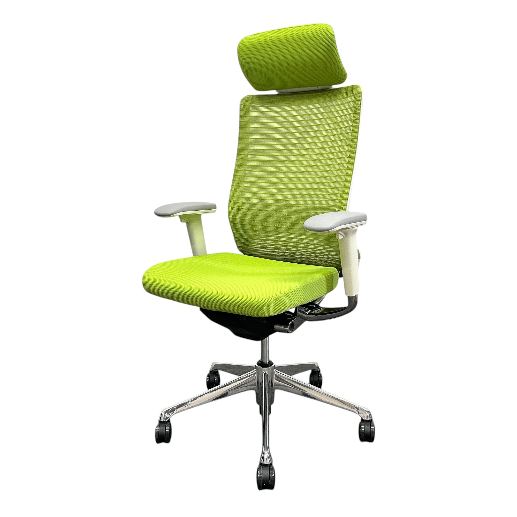 [レンタル] オカムラ オフィスチェア コーラル エクストラハイバック 可動肘 ランバーサポート付き ライムグリーン ポリッシュ CQ8ABZ-FSH5