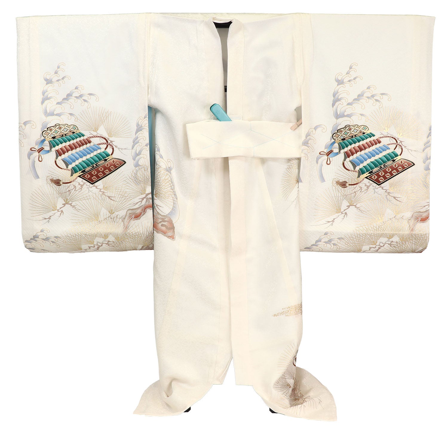 [レンタル] 男の子 お宮参り 産着 レンタル6点フルセット 正絹 飛翔する鷹に兜 白色の宅配レンタル - 2