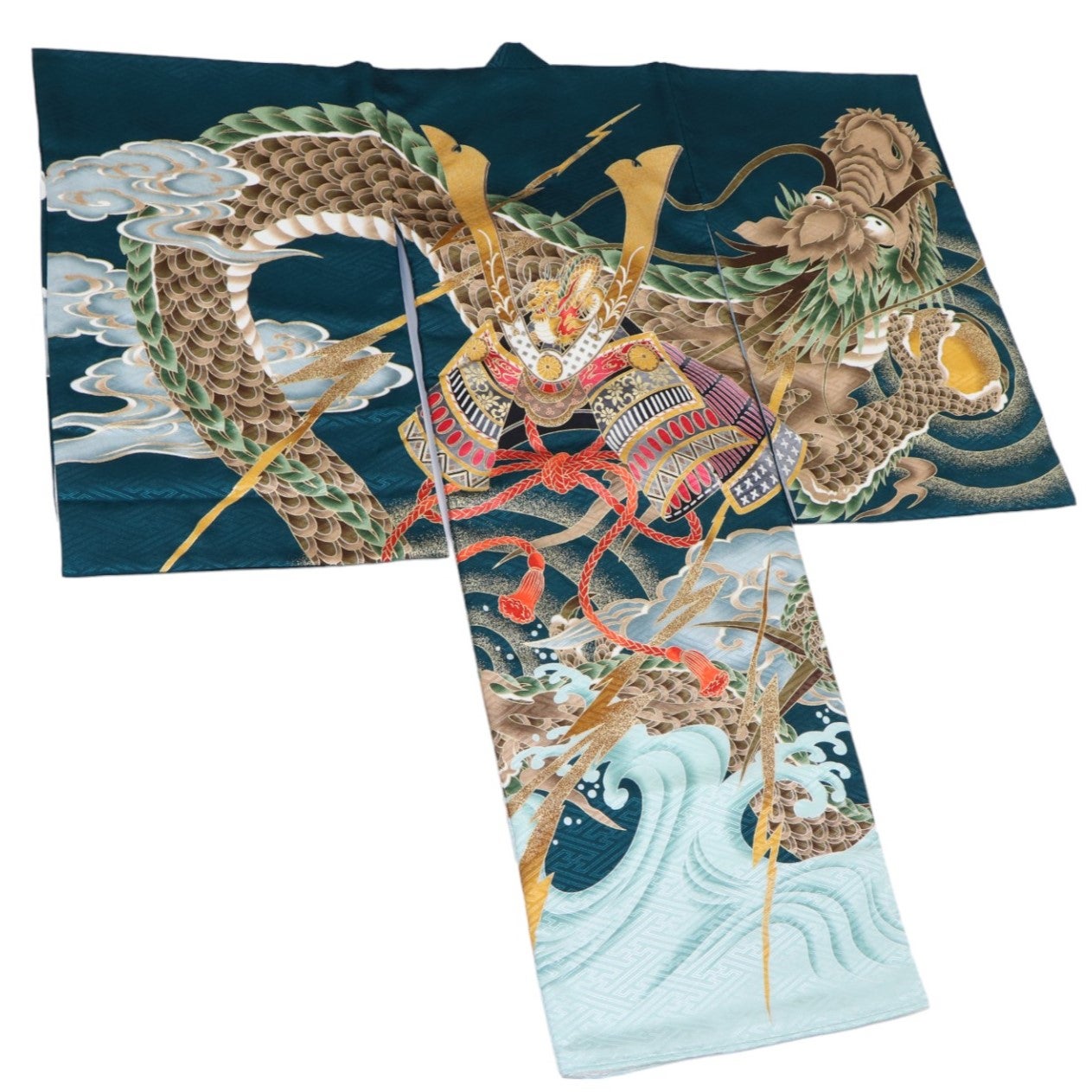 男の子 お宮参り 産着レンタル6点フルセット 兜に龍 深緑