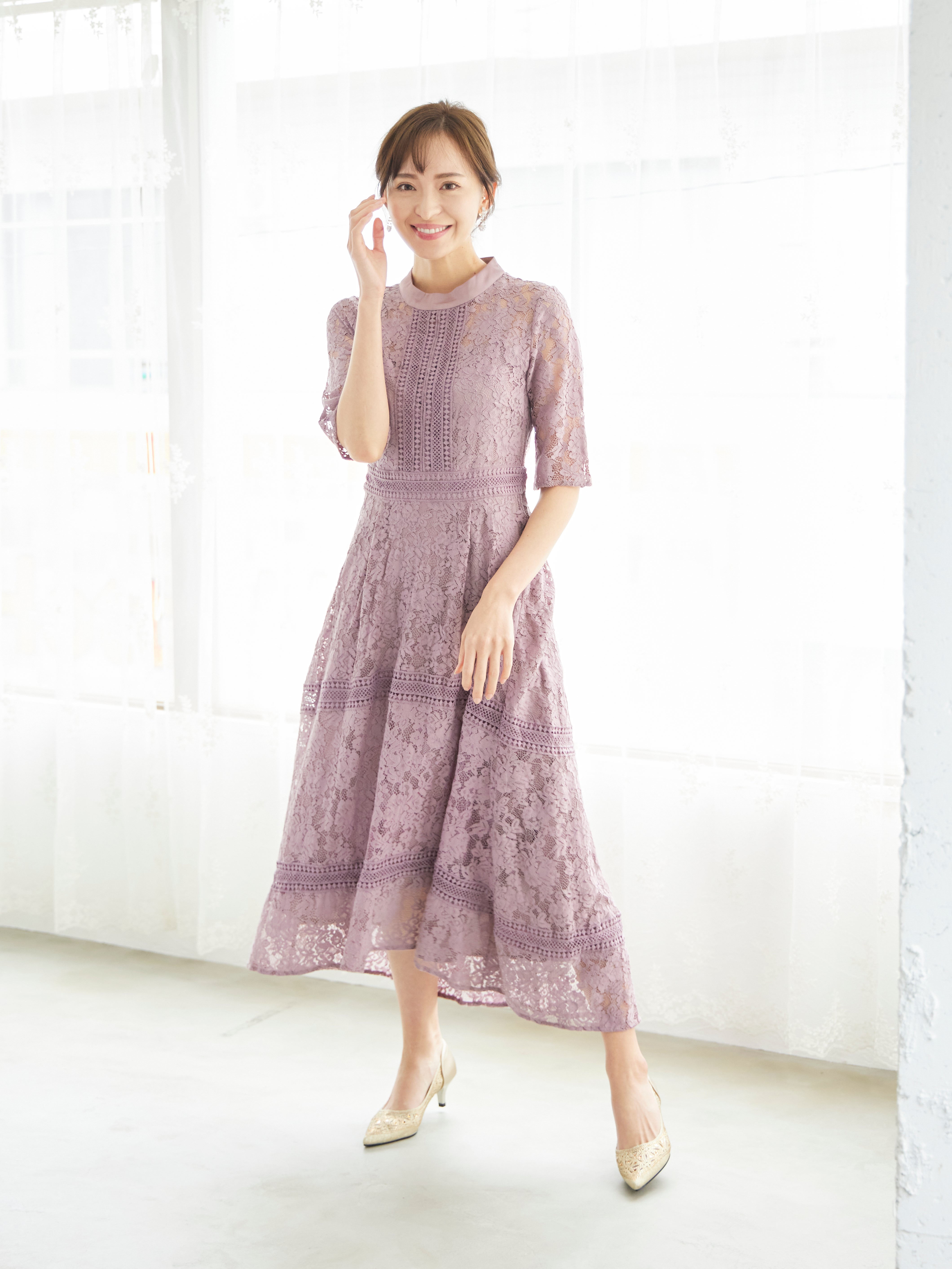 [レンタル] BELINDA DE CAPRIS ケミカルレース フィッシュテール ワンピースドレス ダークピンクの宅配レンタル - 4