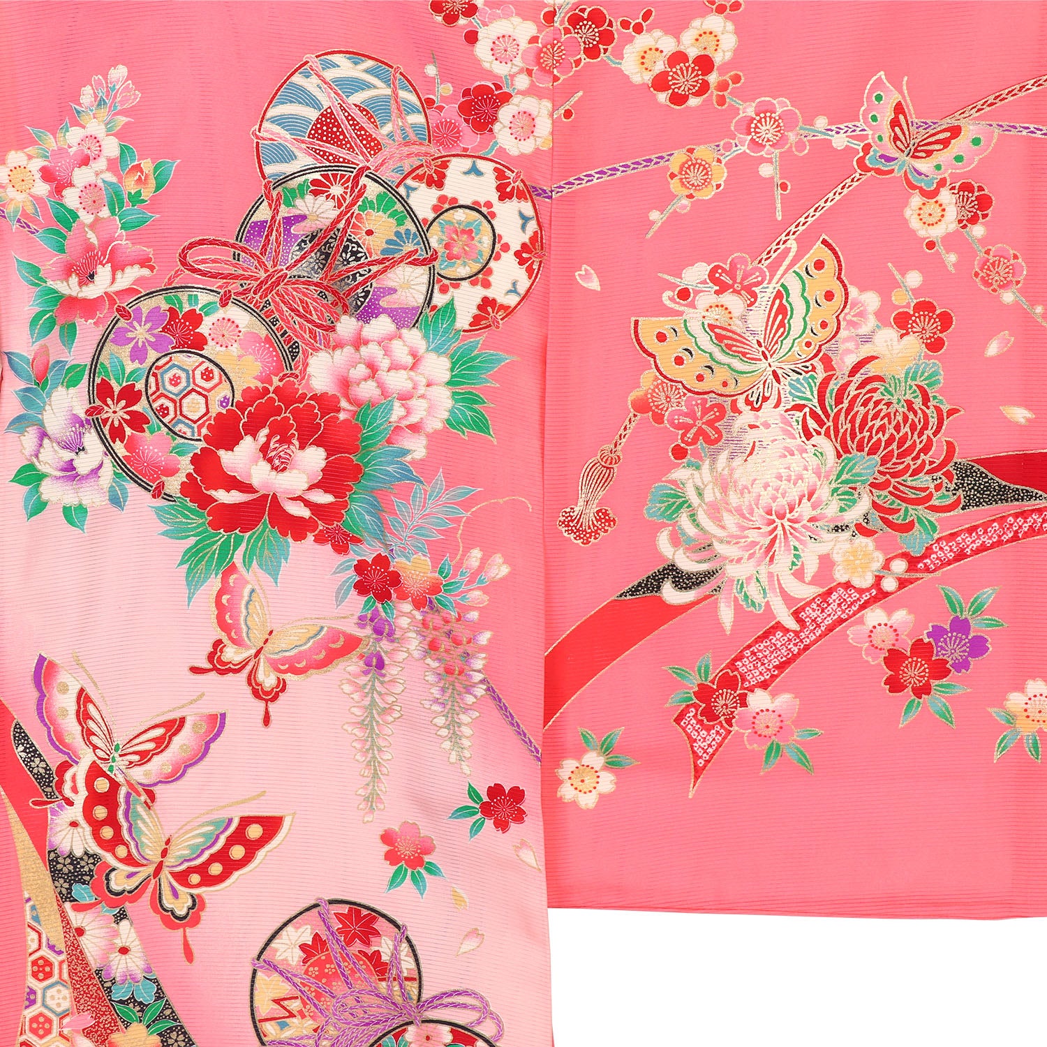 [レンタル] 女の子 お宮参り 産着 絽（夏用） レンタル6点フルセット 正絹 鼓に蝶と熨斗 濃ピンク色の宅配レンタル - 3