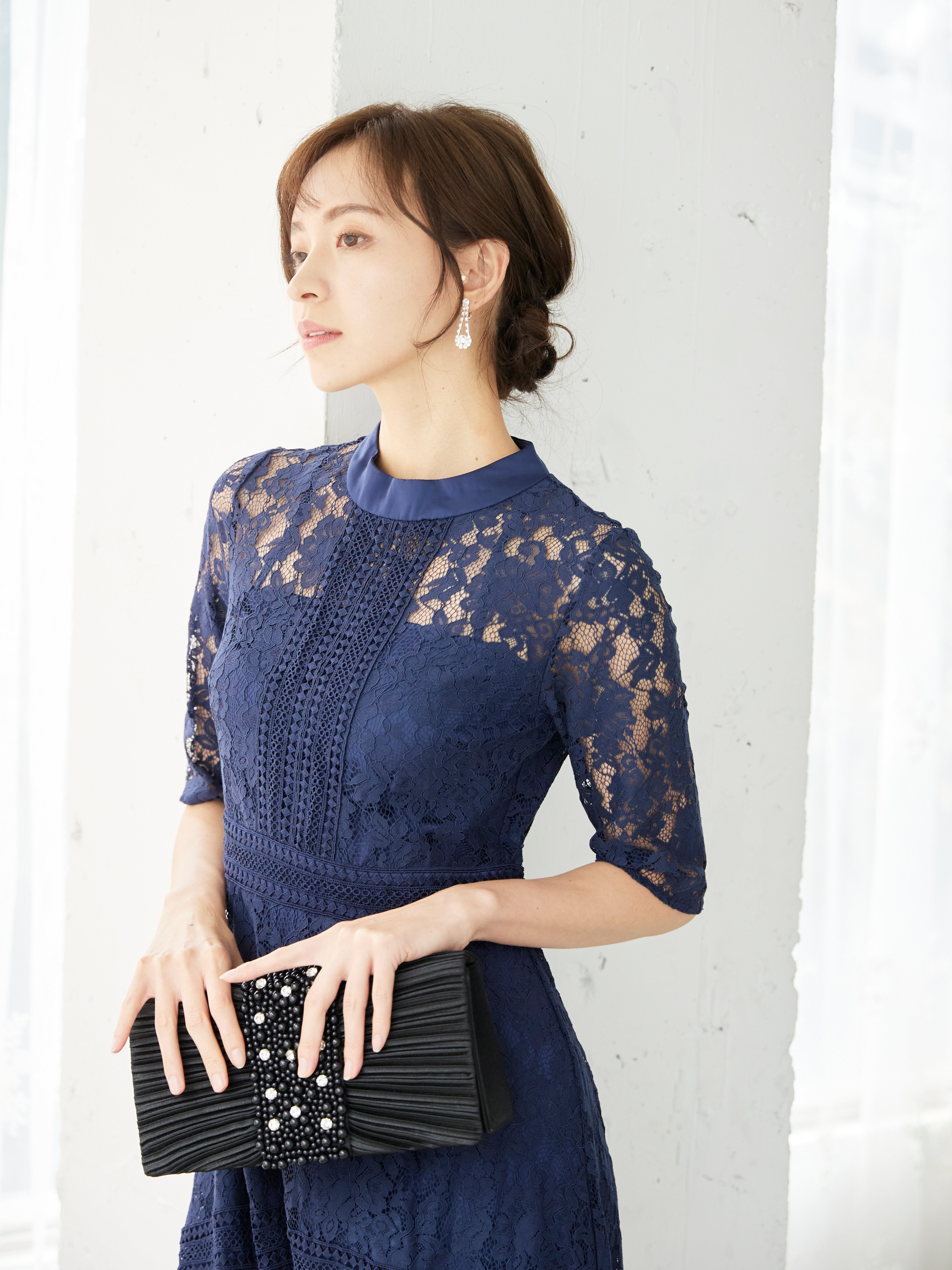 [レンタル] BELINDA DE CAPRIS ケミカルレース フィッシュテール ワンピースドレス ネイビーの宅配レンタル - 13