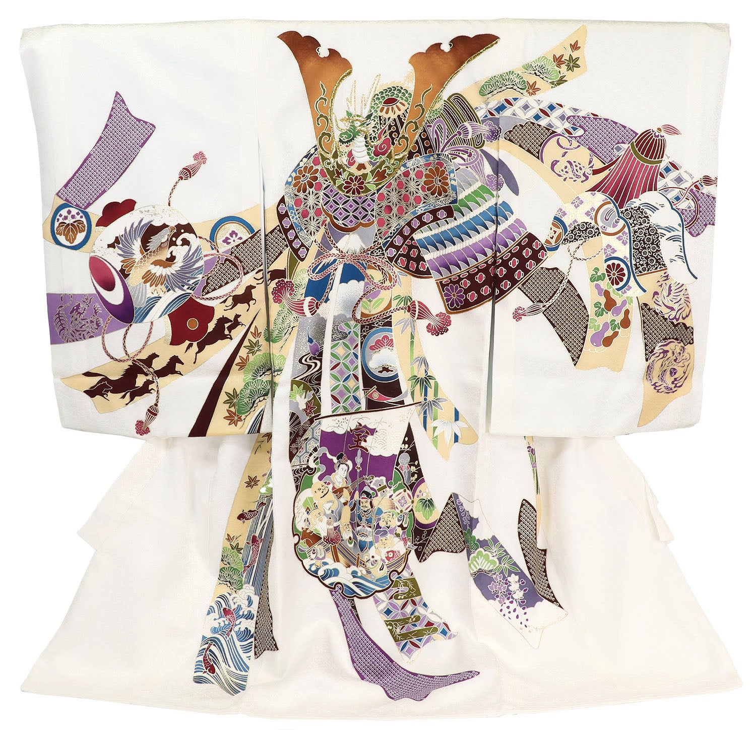 男の子 お宮参り 産着 レンタル6点フルセット 正絹 兜に十徳 白色