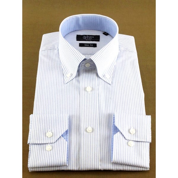 [レンタル] アダム＆イブ メンズワイシャツ 長袖 ボタンダウン ブルー ペンシルストライプ (Mサイズ / Lサイズ / LLサイズ) ブルー Mサイズ