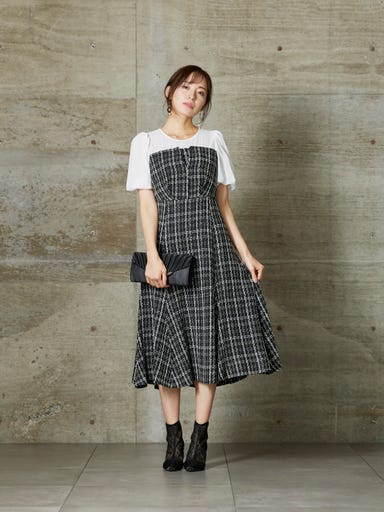BELINDA DE CAPRIS ツイード ビスチェ風ワンピースドレス ブラック Lサイズ