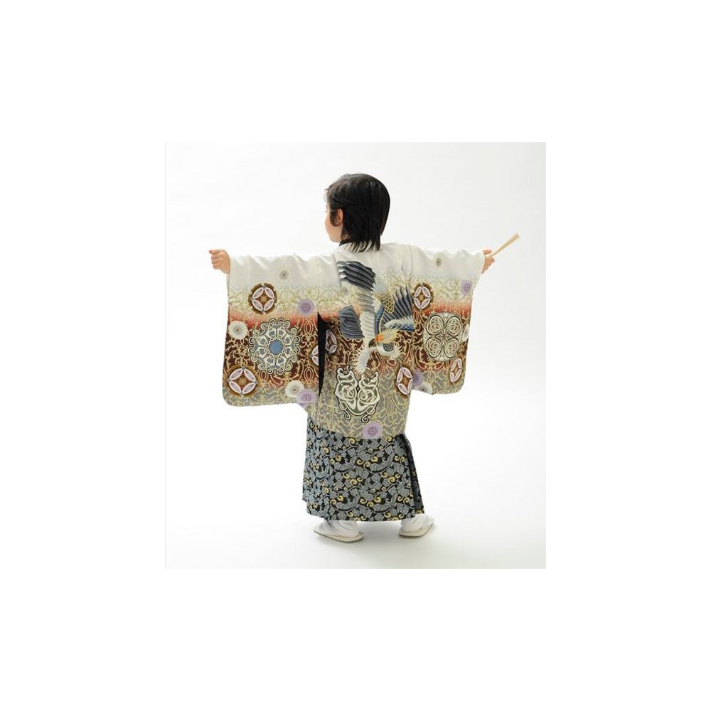 [レンタル] 七五三/節句 袴セット 5歳 男の子 鷹 金色 選べる2色(白 / 黒) ホワイト