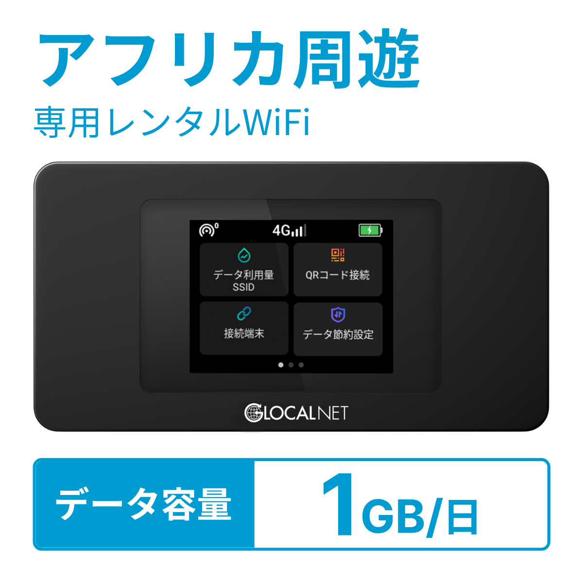 [レンタル] レンティオWiFi アフリカ周遊 4G 1GB/日 データ容量プラン