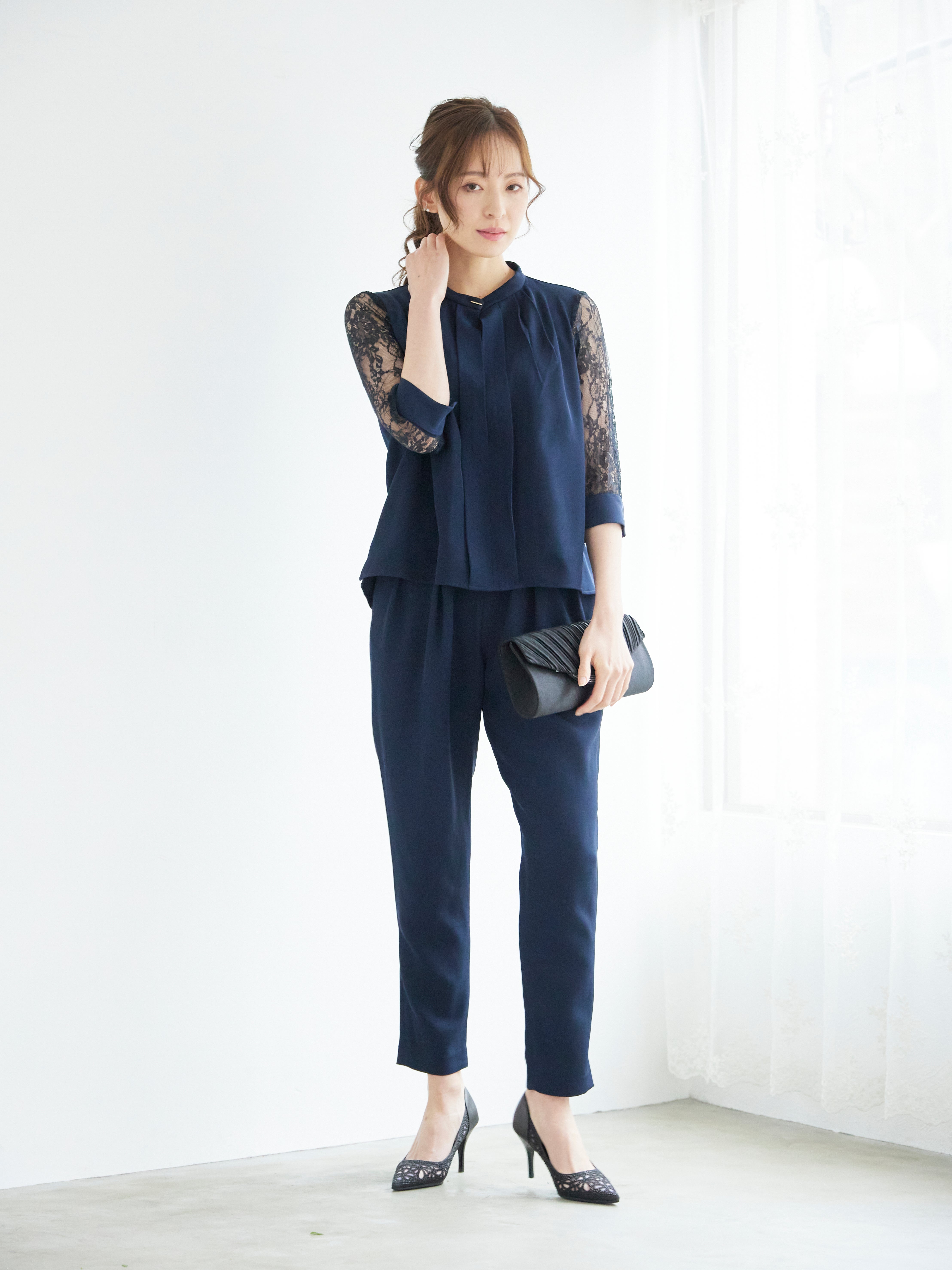 [レンタル] BELINDA DE CAPRIS 前開きブラウス セットアップ テーパードパンツドレス ネイビーの宅配レンタル - 6