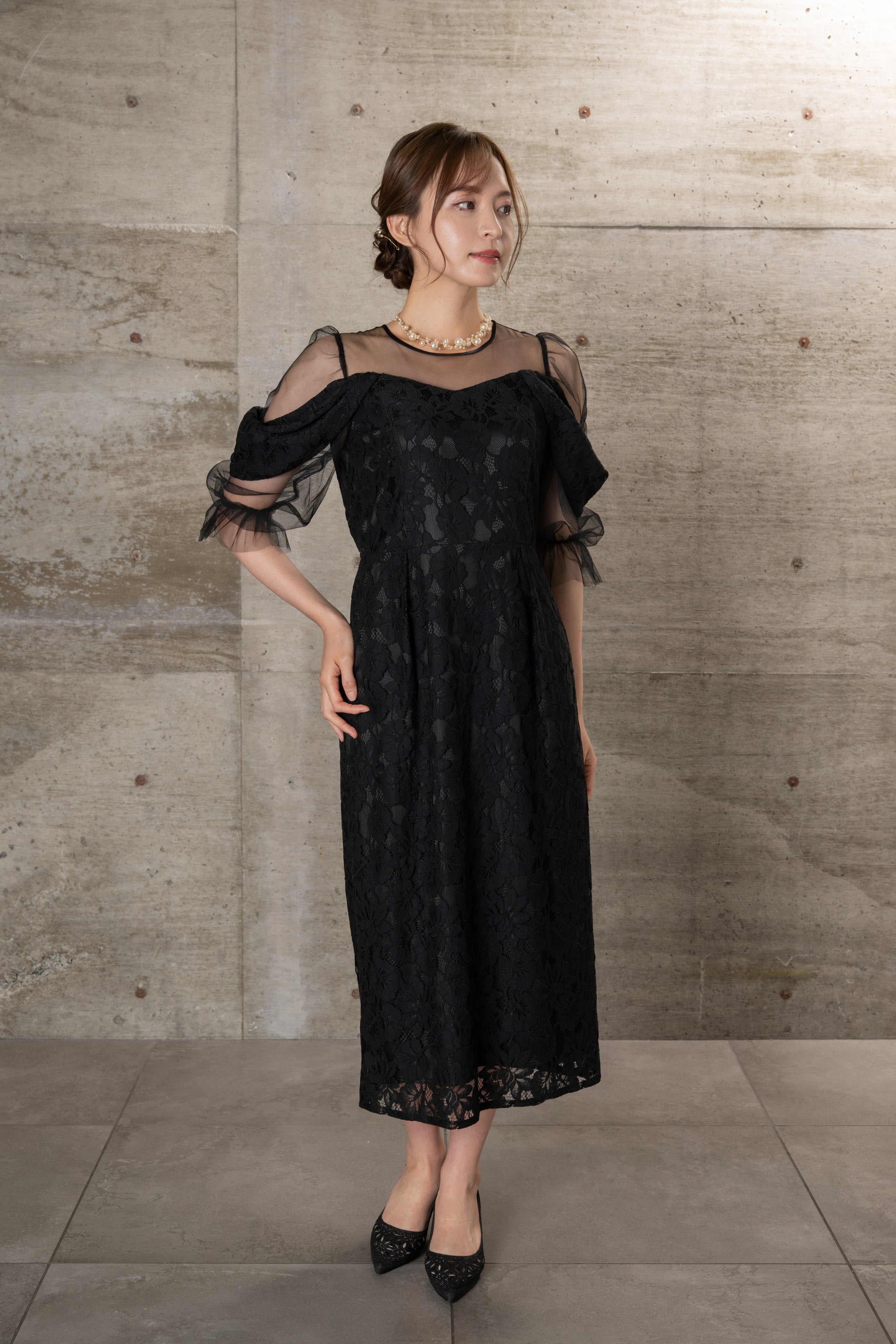 BELINDA DE CAPRIS レースオフショルチュールワンピース ワンピースドレス