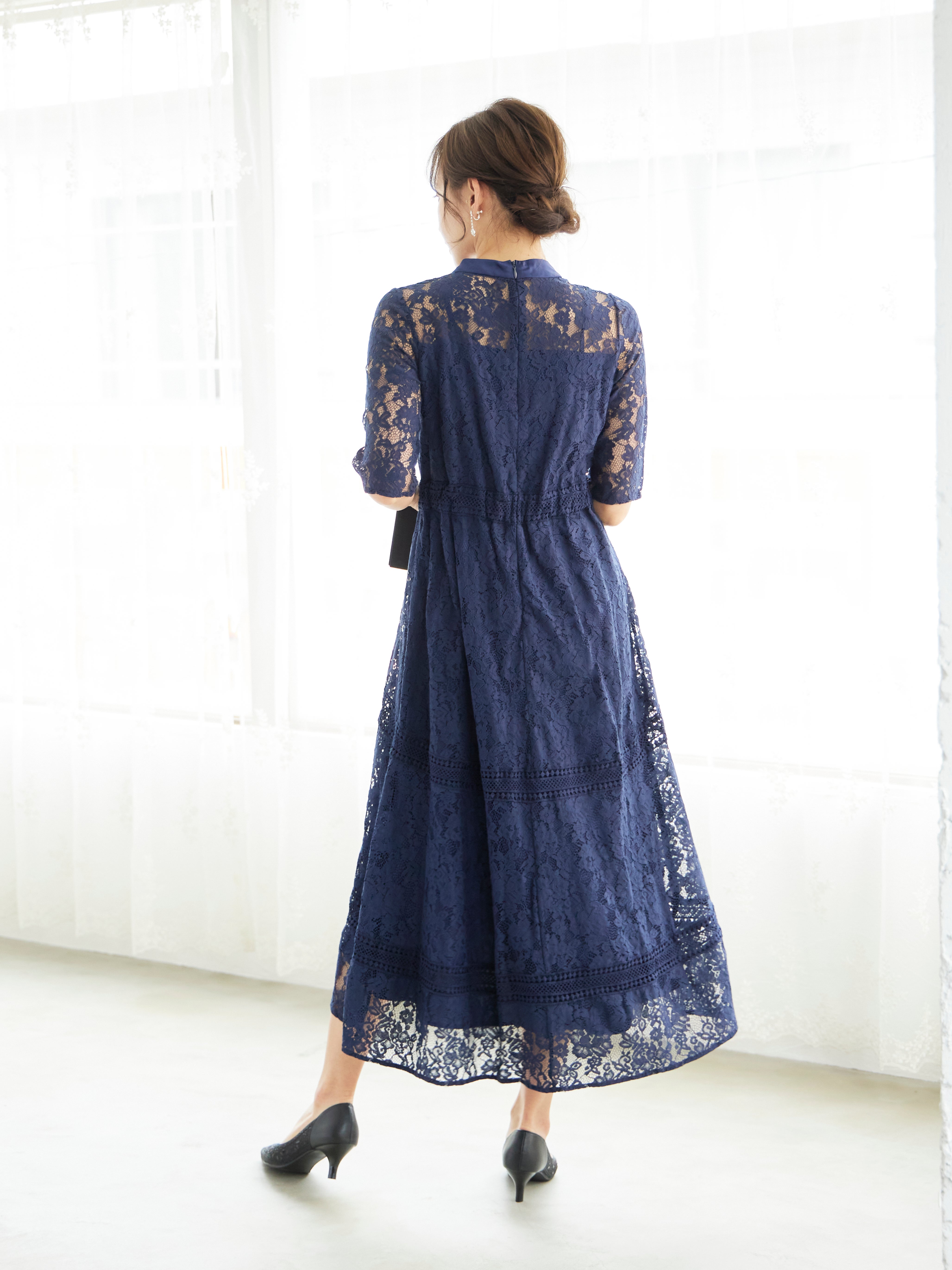 [レンタル] BELINDA DE CAPRIS ケミカルレース フィッシュテール ワンピースドレス ネイビーの宅配レンタル - 4