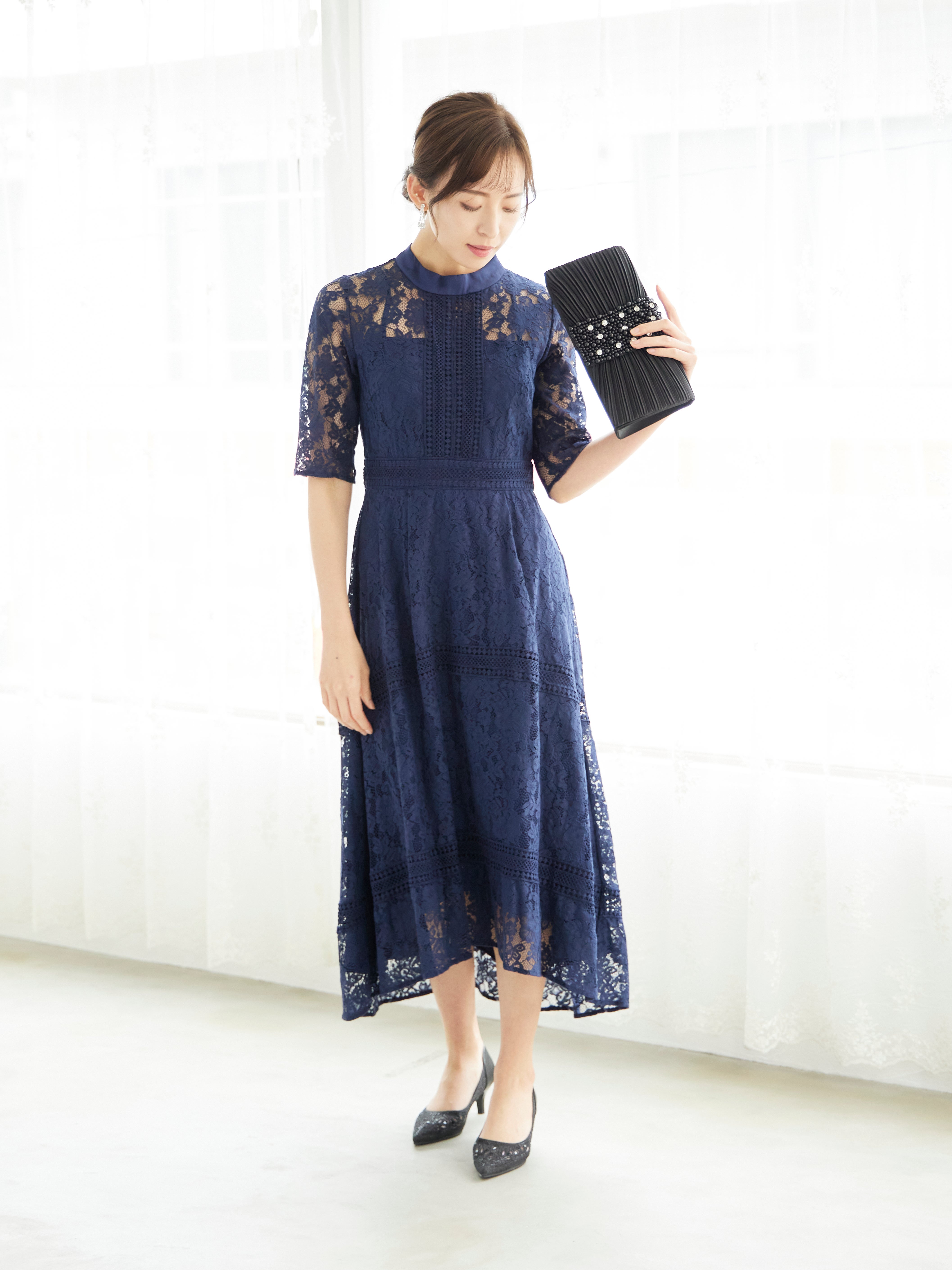 [レンタル] BELINDA DE CAPRIS ケミカルレース フィッシュテール ワンピースドレス ネイビーの宅配レンタル - 8