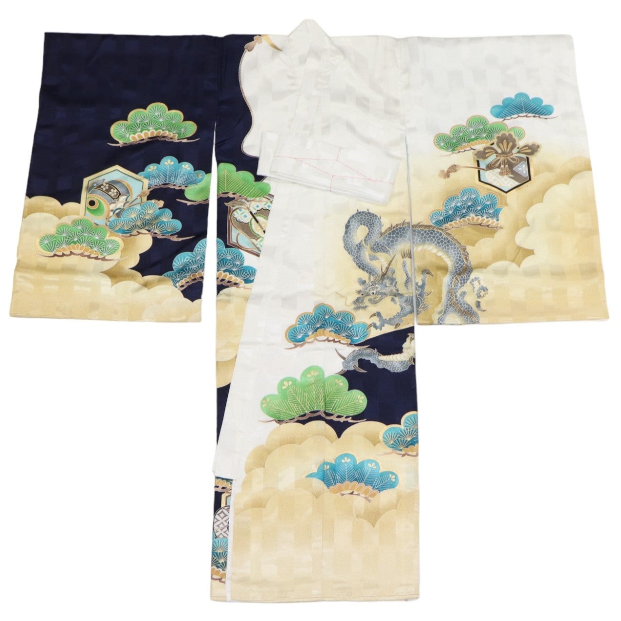 男の子 お宮参り 産着レンタル6点フルセット 龍につづみ 紺（松）