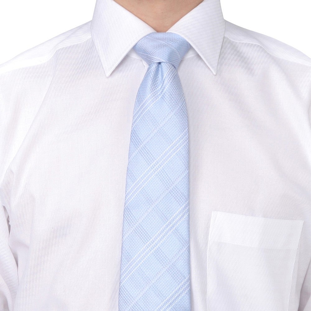 [レンタル] f-mode メンズネクタイ シルク ブルー 織り柄チェック ライトブルー