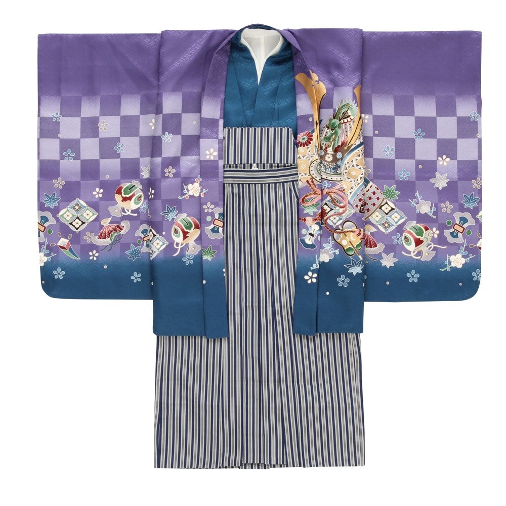 [レンタル] 七五三/節句 袴セット 5歳男の子 交織 絵羽 四ツ身 選べる5色 (グレー / 白 / 黒 / 青 / 紫)の宅配レンタル - 17