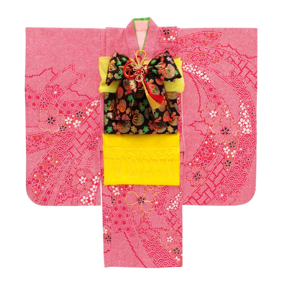 [レンタル] 七五三/節句 着物セット 7歳女の子 単色 幾何学模様の宅配レンタル - 4