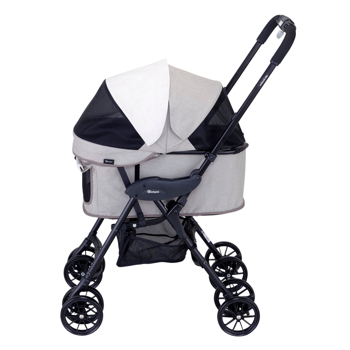 [レンタル] コンビ ペット用カート コムペット ミリミリライト アルファ EG ロング 10th anniversary model ハワイアンベージュ＋フリル ウォームチャコール - 5