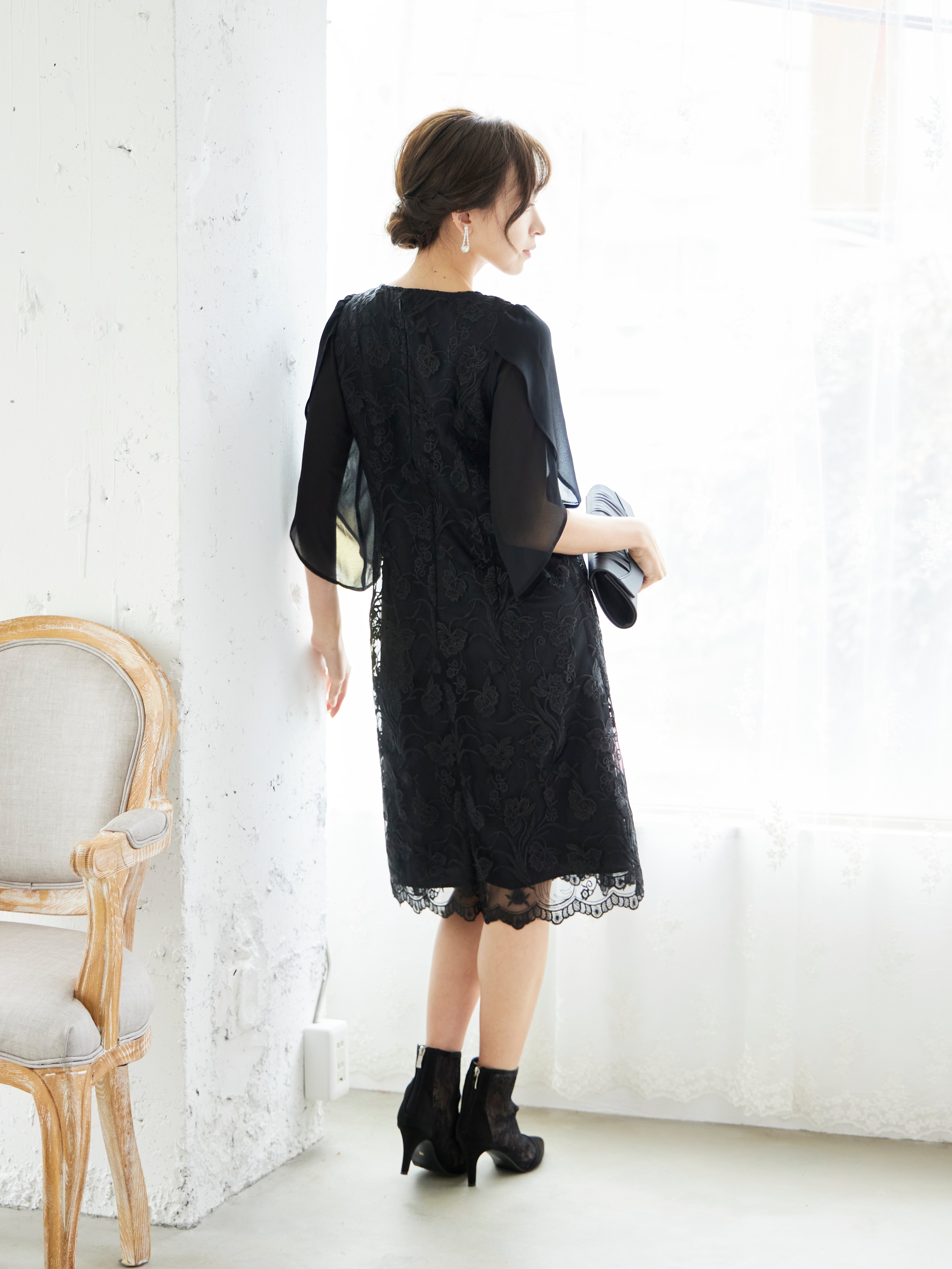 [レンタル] BELINDA DE CAPRIS 刺繍2枚袖 ワンピースドレス ブラックの宅配レンタル - 5