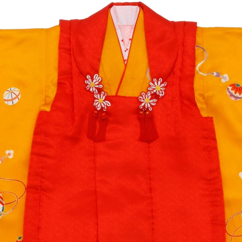 [レンタル] 七五三/節句 被布セット 3歳女の子 被布セット 牡丹柄 花々 イエロー