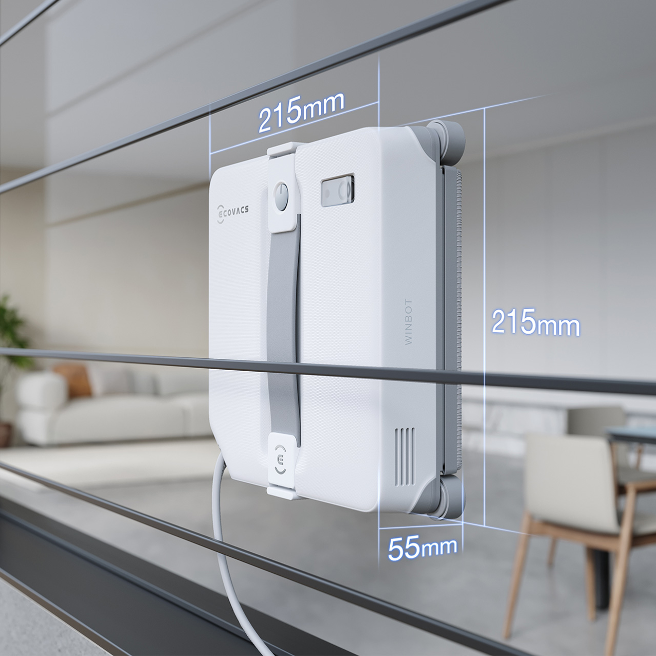 ECOVACS 窓掃除ロボット WINBOT mini2 窓に設置した状態 寸法表示 - 3