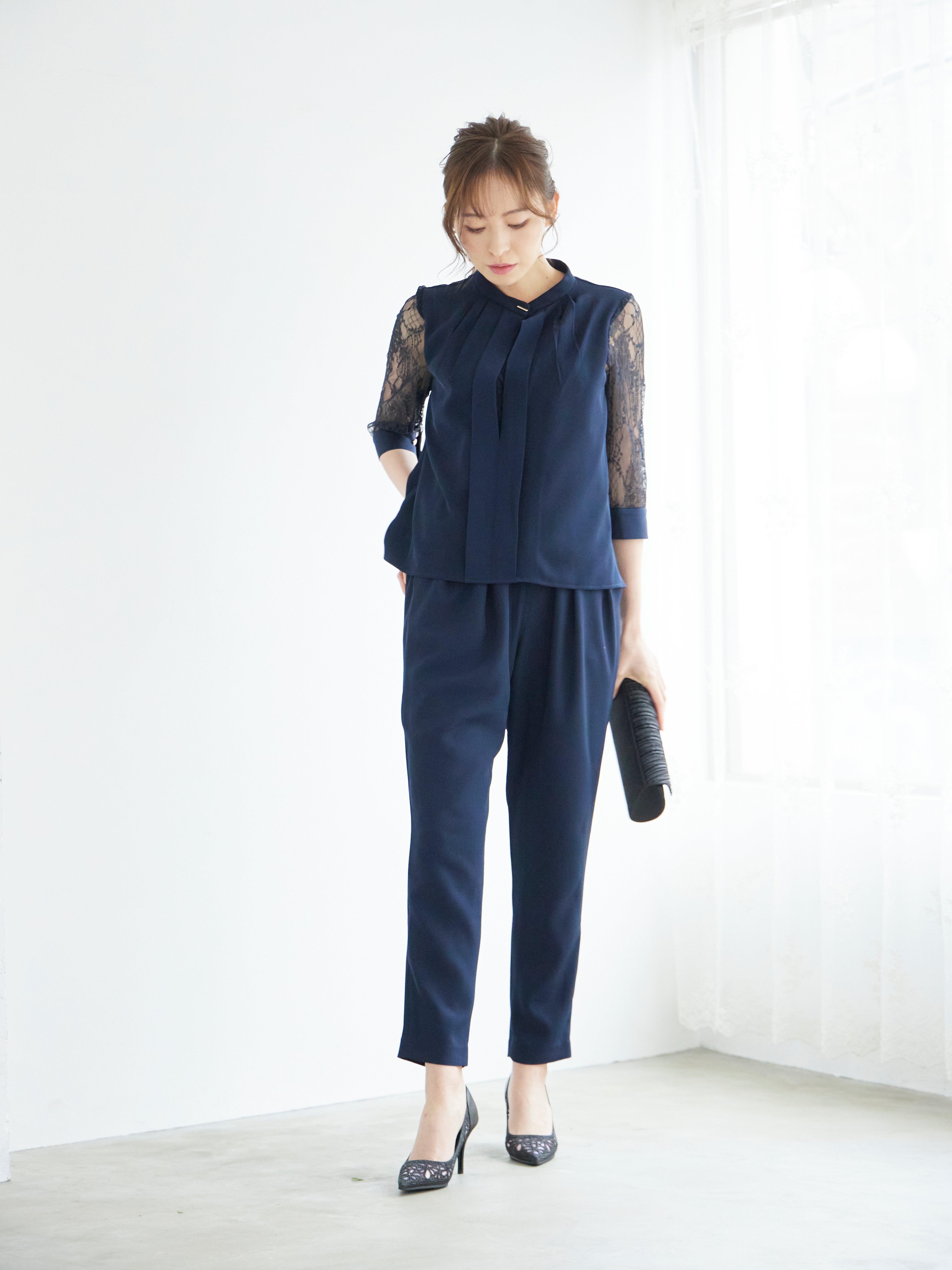 [レンタル] BELINDA DE CAPRIS 前開きブラウス セットアップ テーパードパンツドレス ネイビーの宅配レンタル - 2