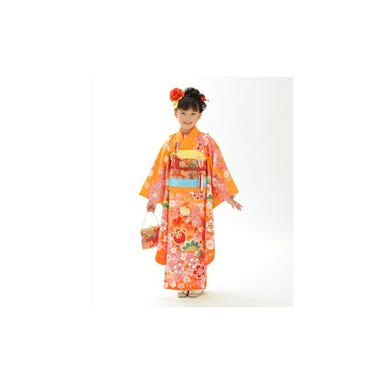 七五三/節句 着物セット 7歳女の子 可憐 大輪 オレンジ