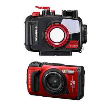 OM SYSTEM 水中カメラ Tough TG-7 レッド 水深45m防水ハウジング(PT-059)セット