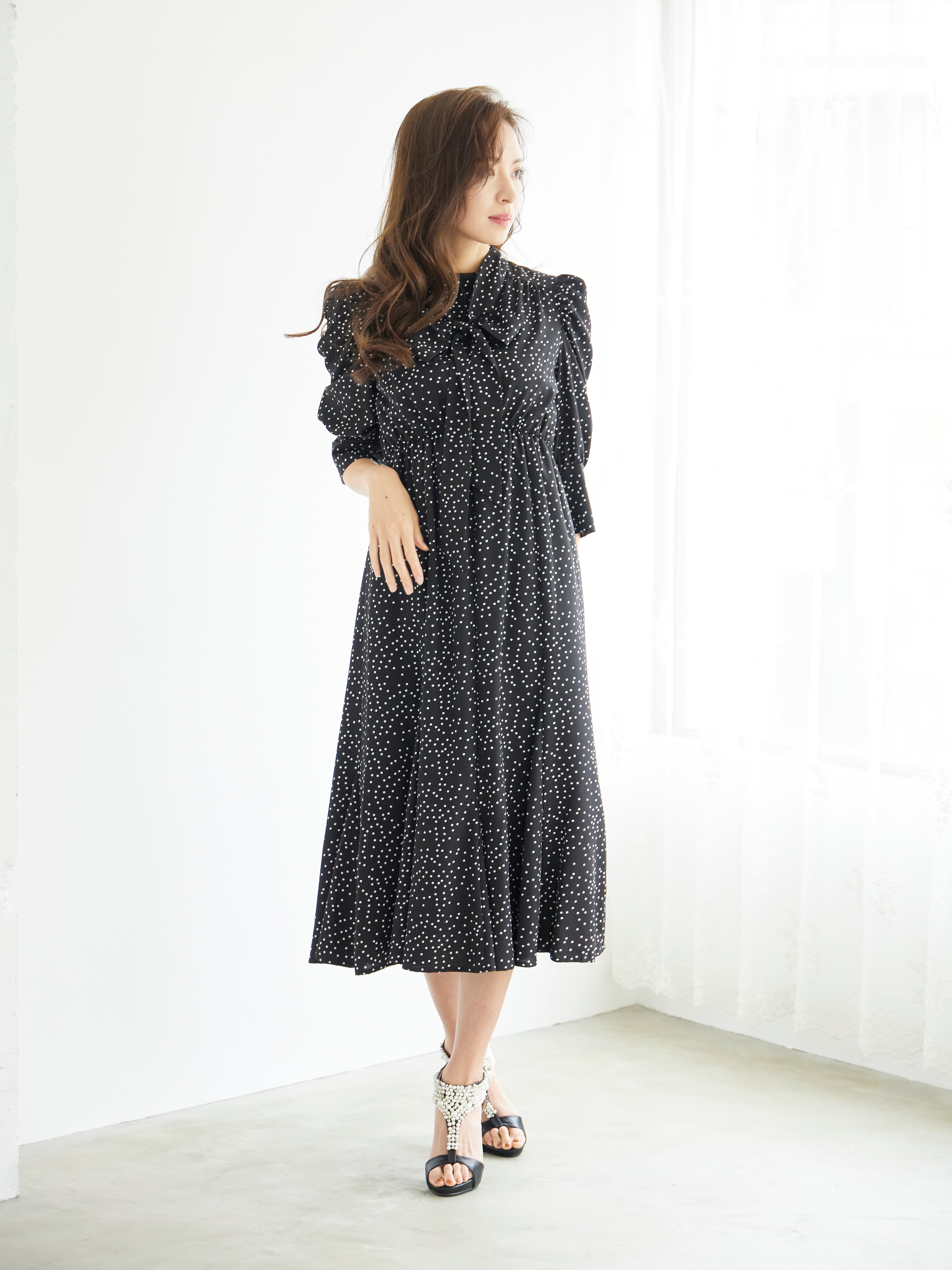 [レンタル] BELINDA DE CAPRIS ギャザースリーブ ドットワンピースドレス ブラックの宅配レンタル - 7